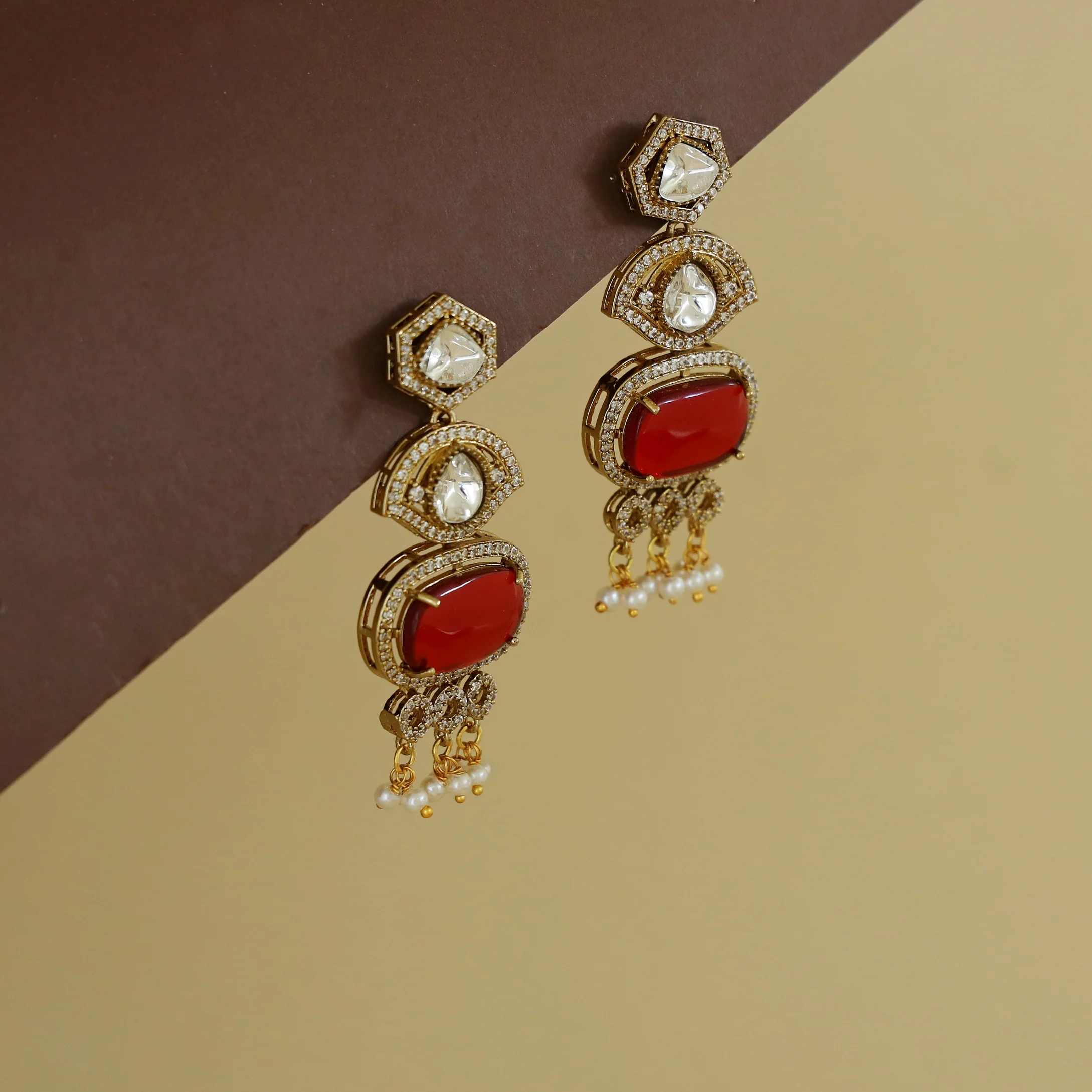 Milla Kundan AD Stone Pearl Earring - Image 5