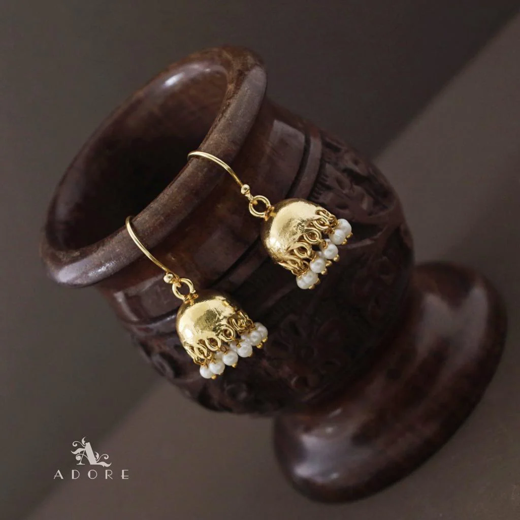 Medium Golden Pearl Jhumka Drop - Image 3