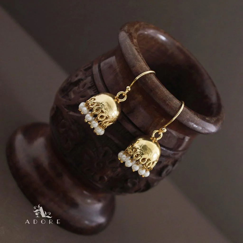 Medium Golden Pearl Jhumka Drop - Image 4