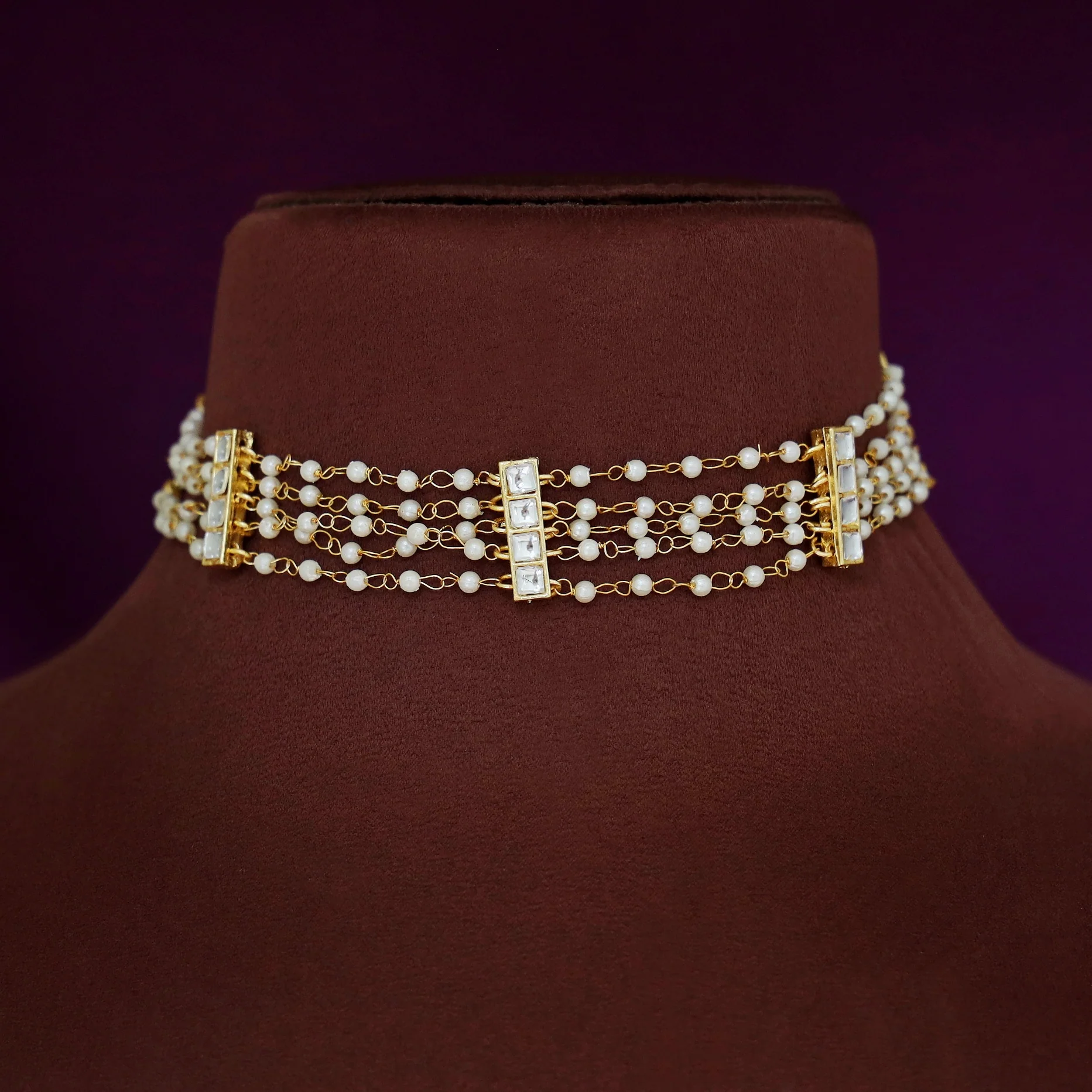 Carly 5 layer Pearl Kundan Choker - Image 2