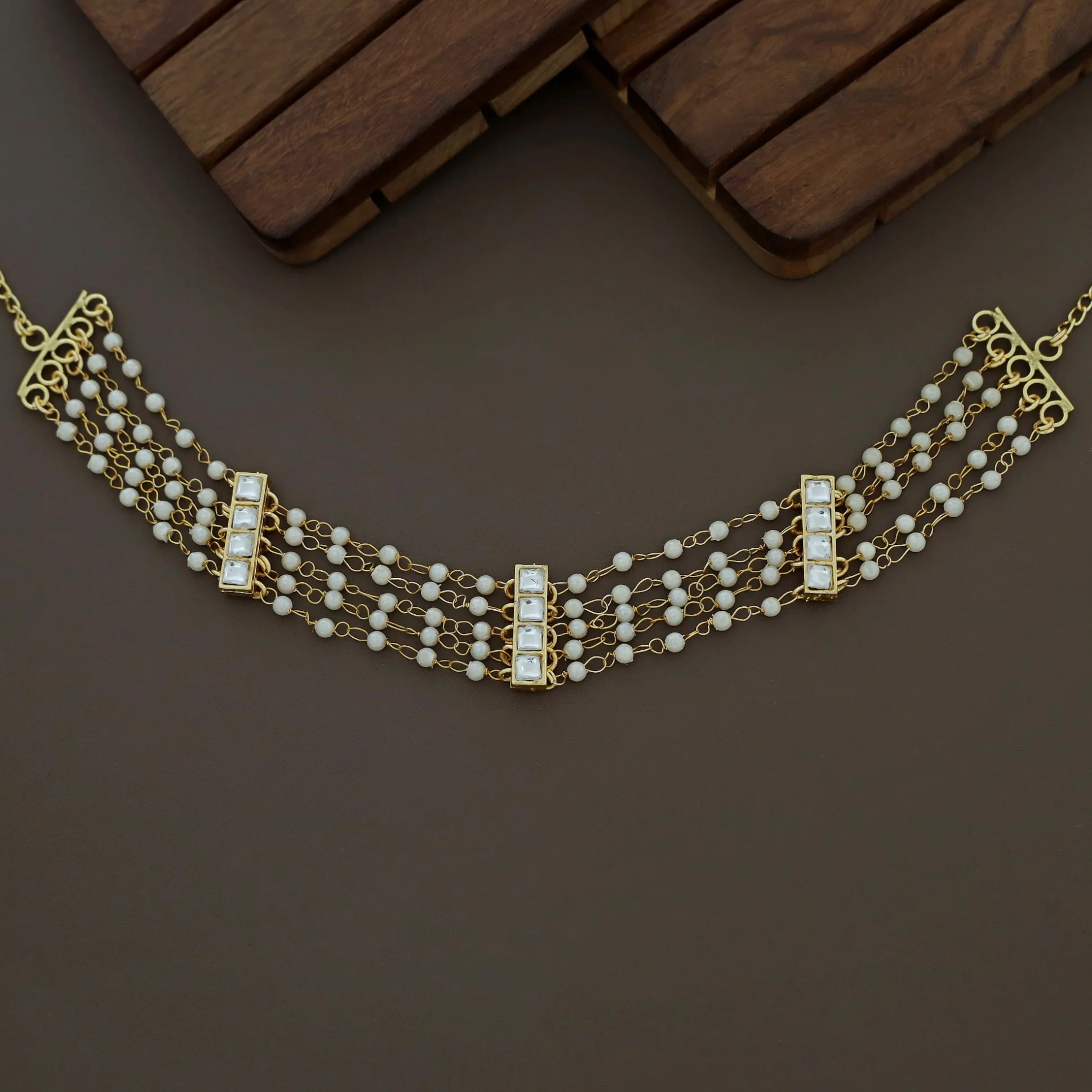 Carly 5 layer Pearl Kundan Choker - Image 3