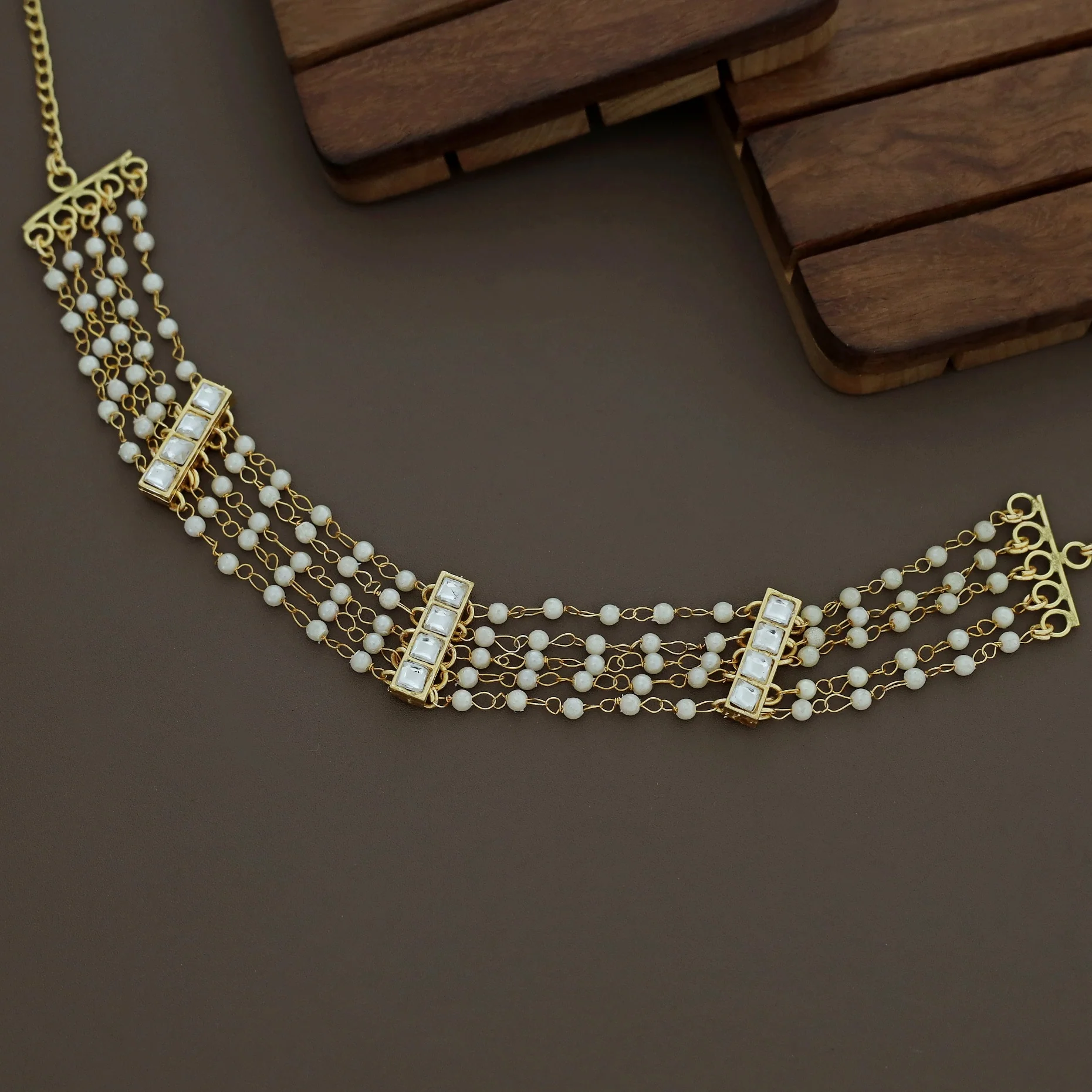 Carly 5 layer Pearl Kundan Choker - Image 4