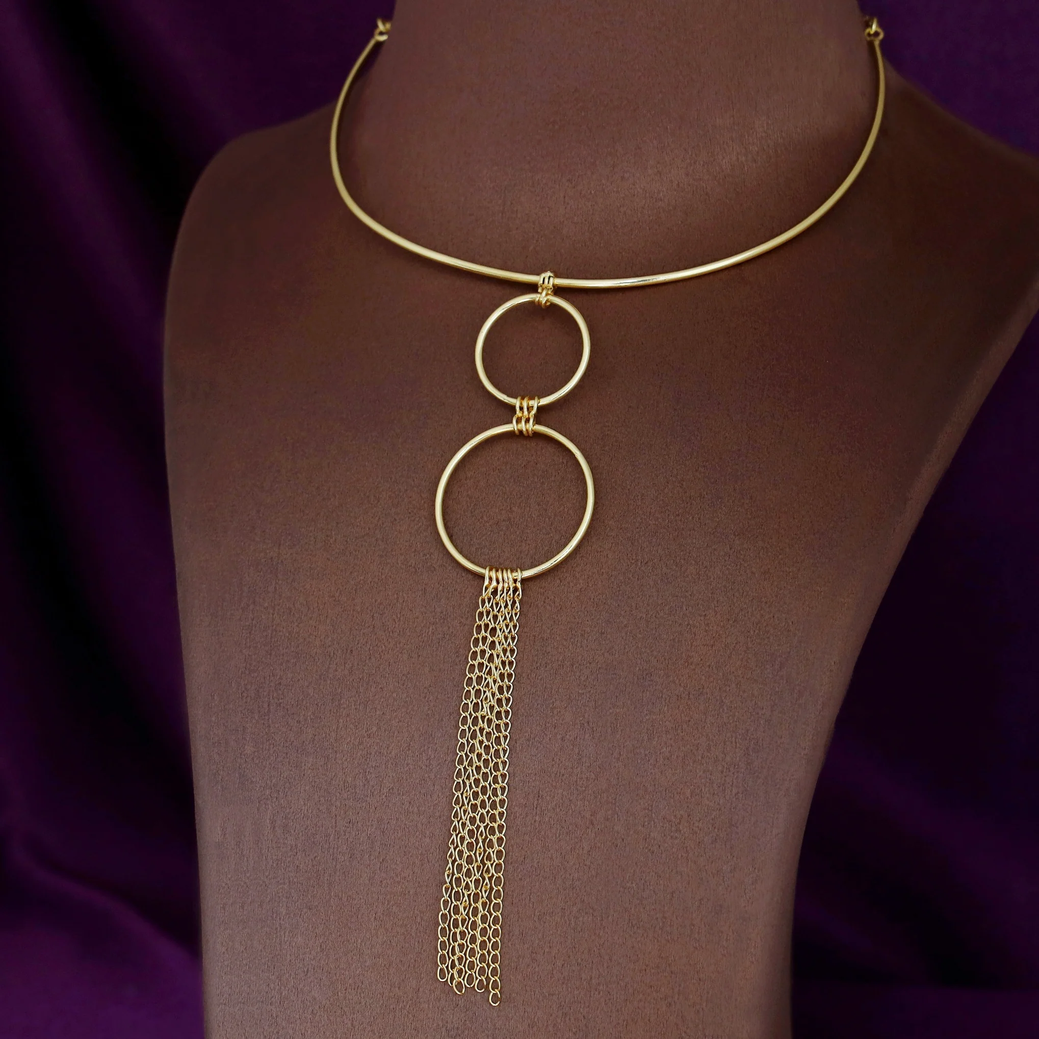 Miraya Golden Twin Circle + Chainy Neck Cuff - Image 5