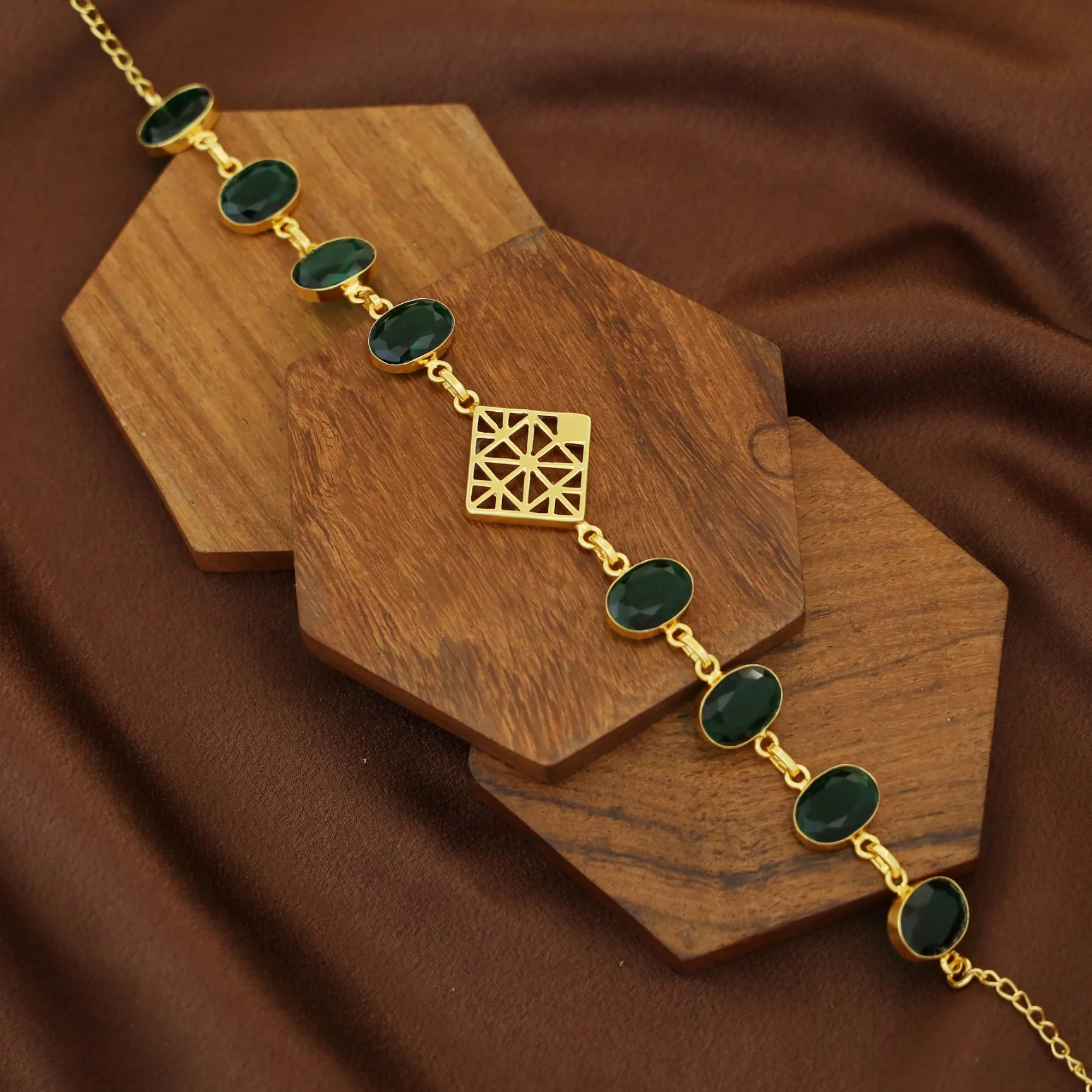 Mirelle Golden Rhombus Natural + Glossy Oval Stone Choker - Image 10