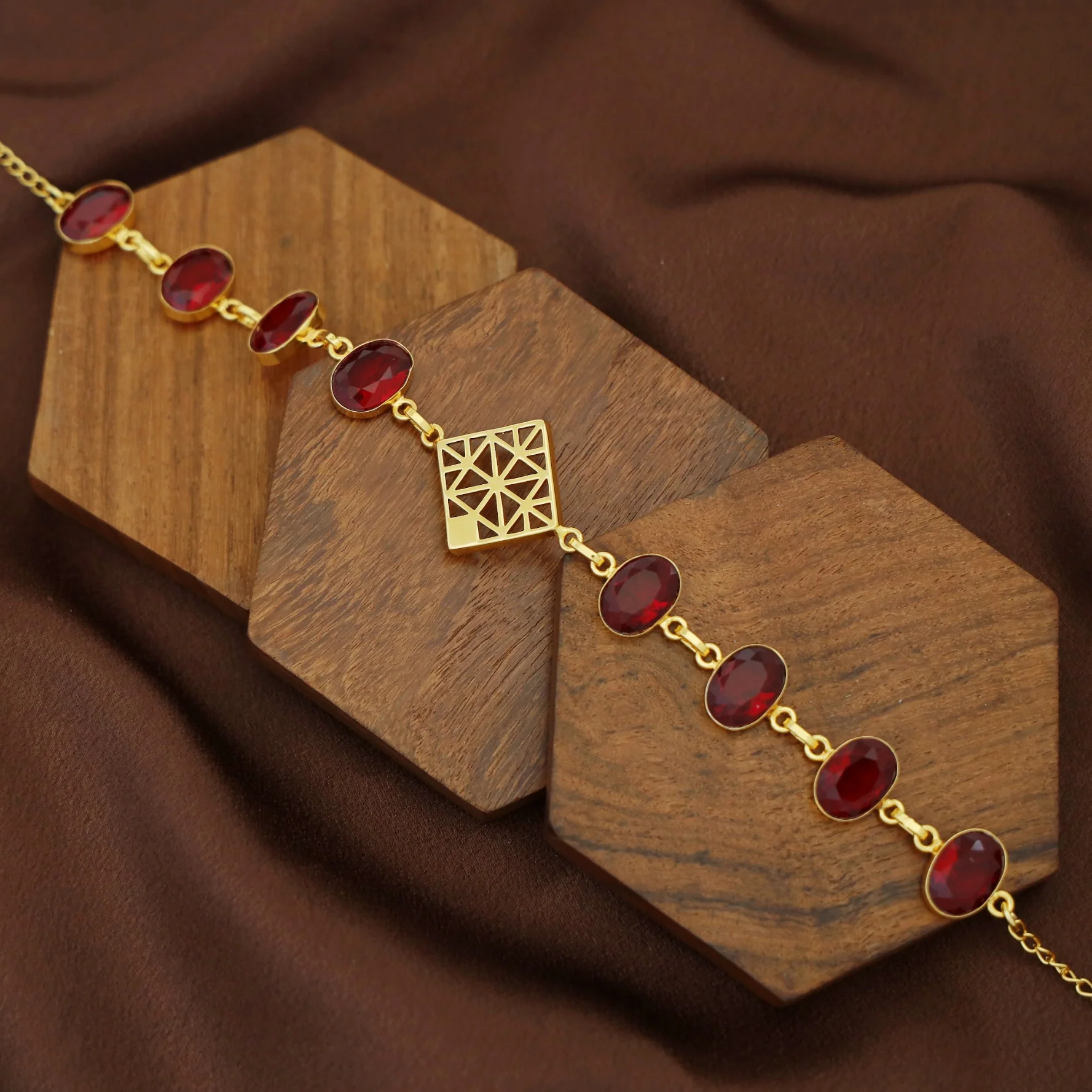 Mirelle Golden Rhombus Natural + Glossy Oval Stone Choker - Image 2