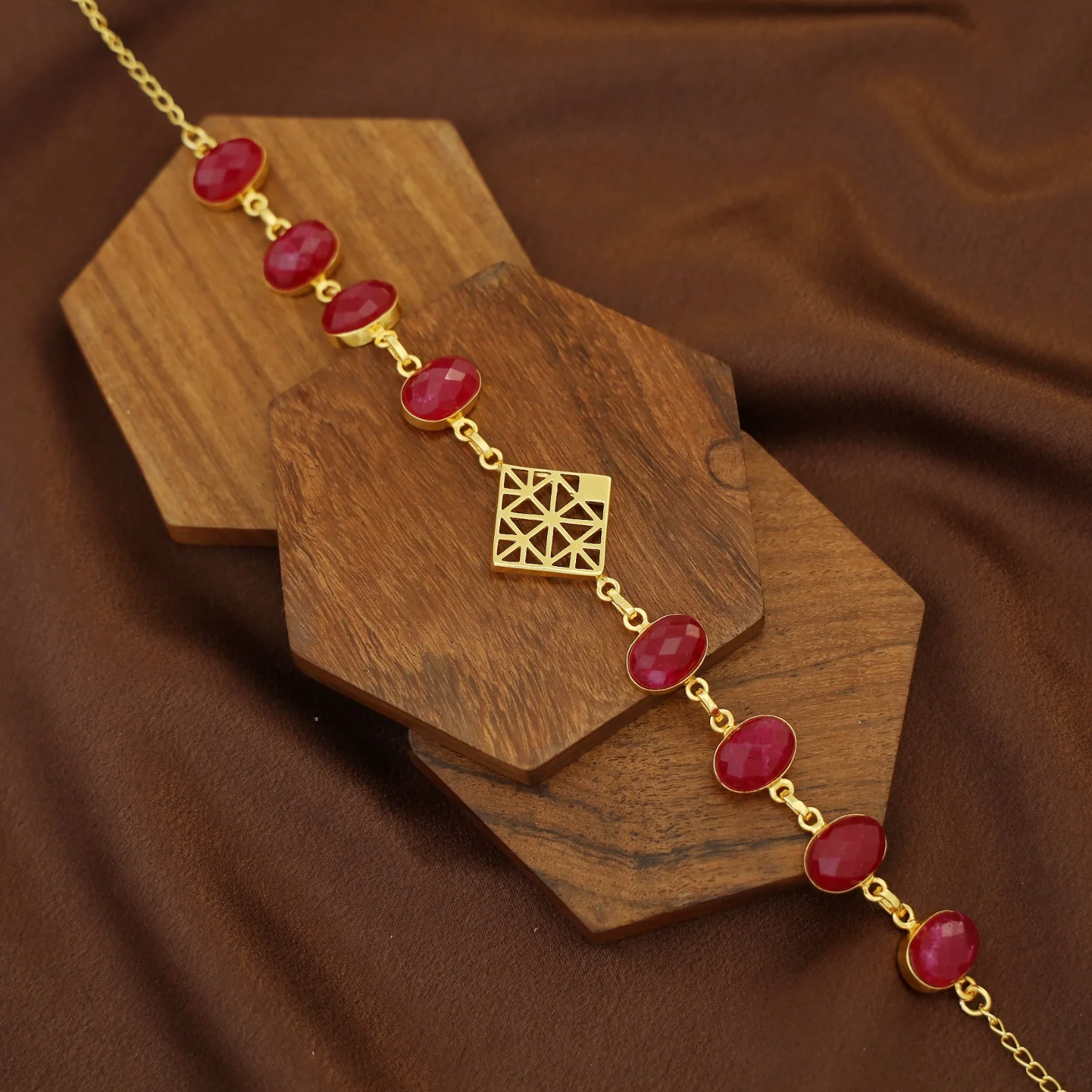 Mirelle Golden Rhombus Natural + Glossy Oval Stone Choker - Image 3