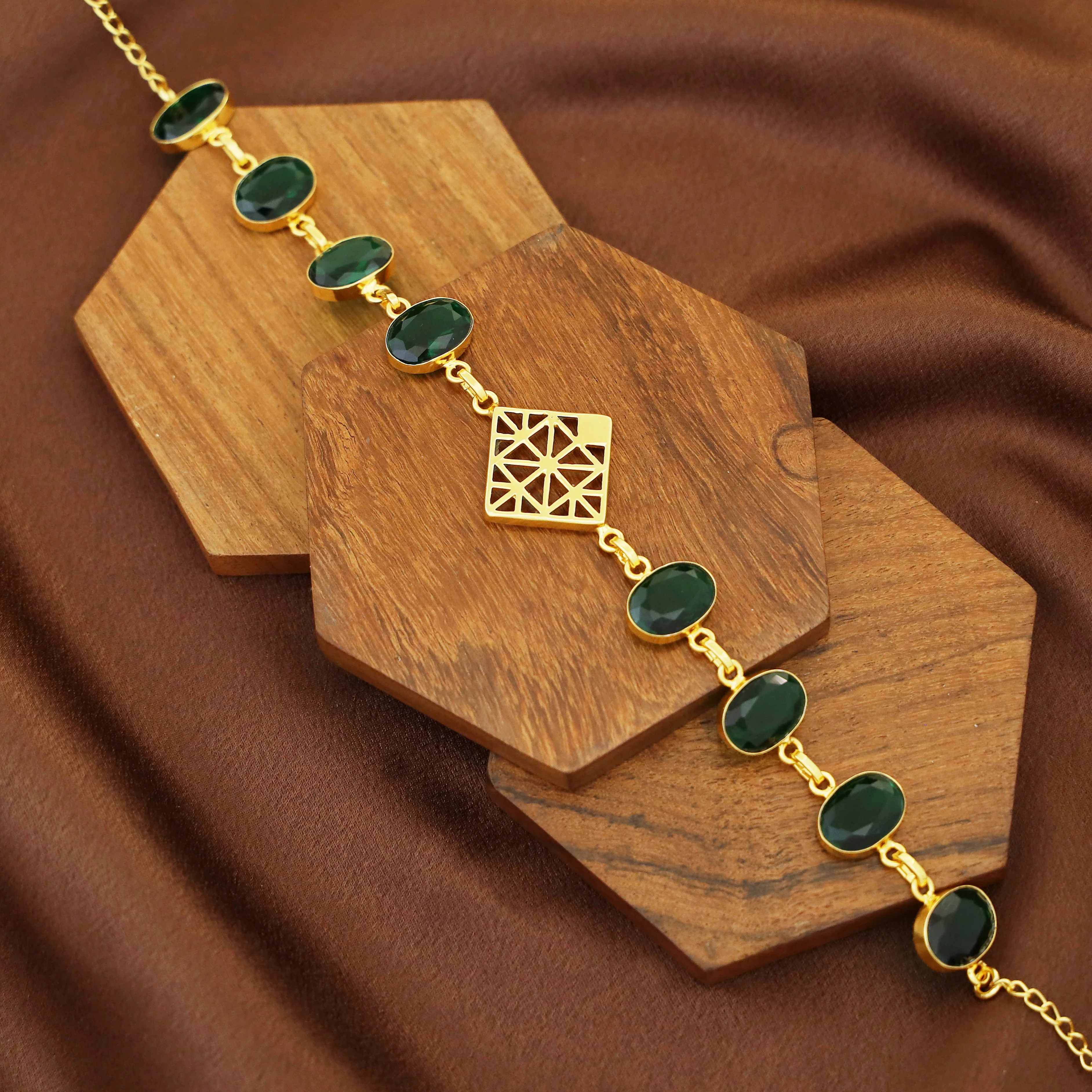 Mirelle Golden Rhombus Natural + Glossy Oval Stone Choker - Image 4