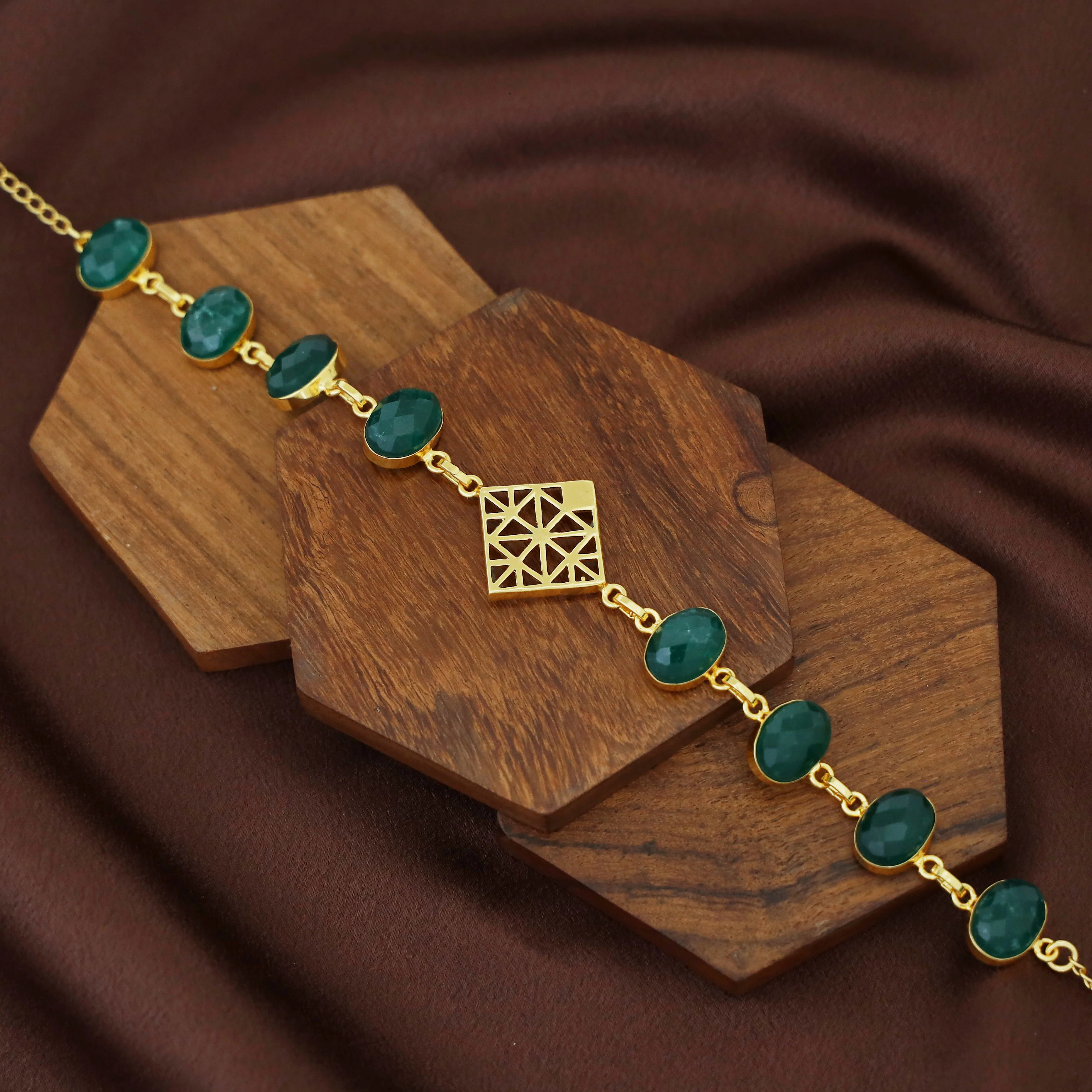 Mirelle Golden Rhombus Natural + Glossy Oval Stone Choker - Image 7