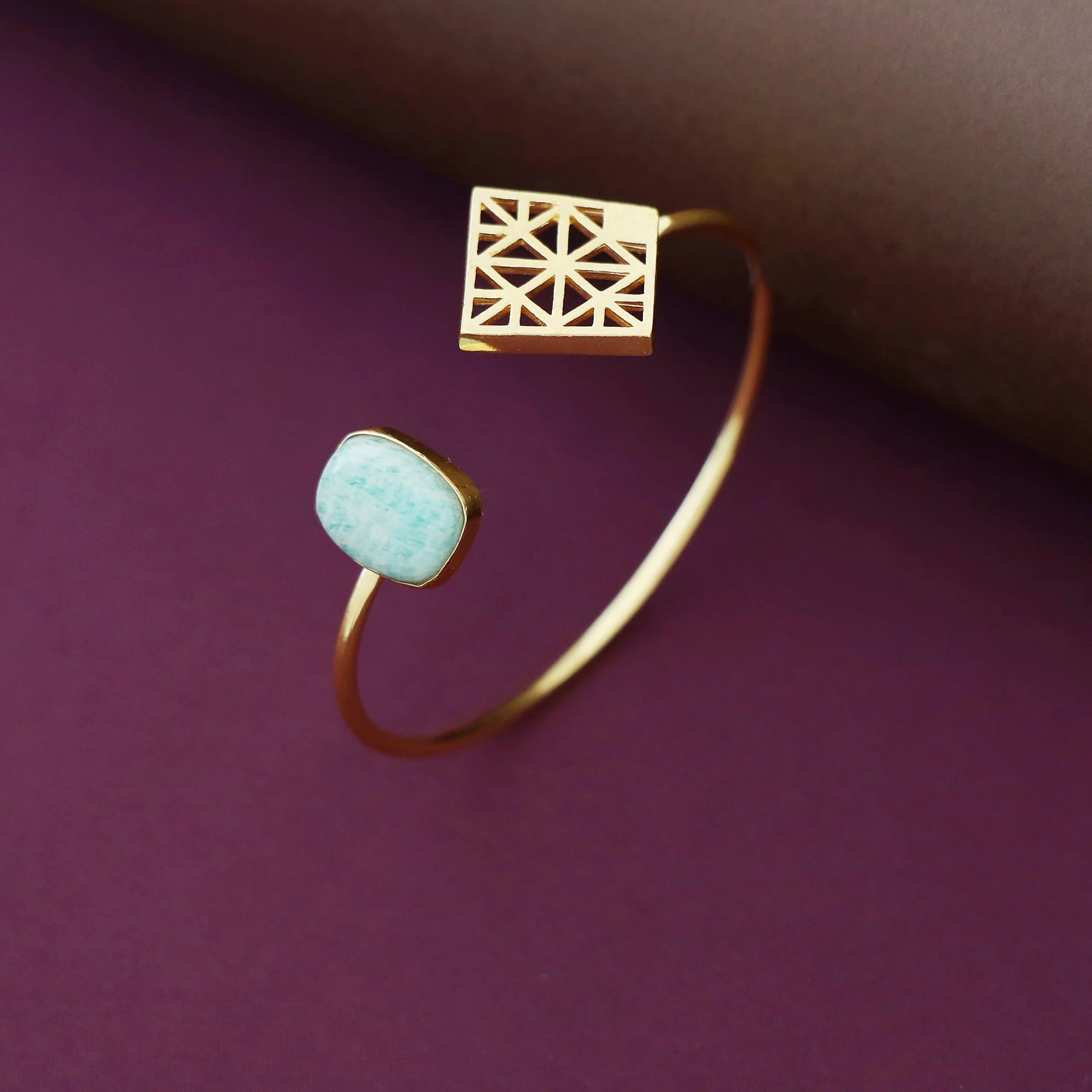 Mirelle Golden Rhombus Natural Stone Bangle - Image 5