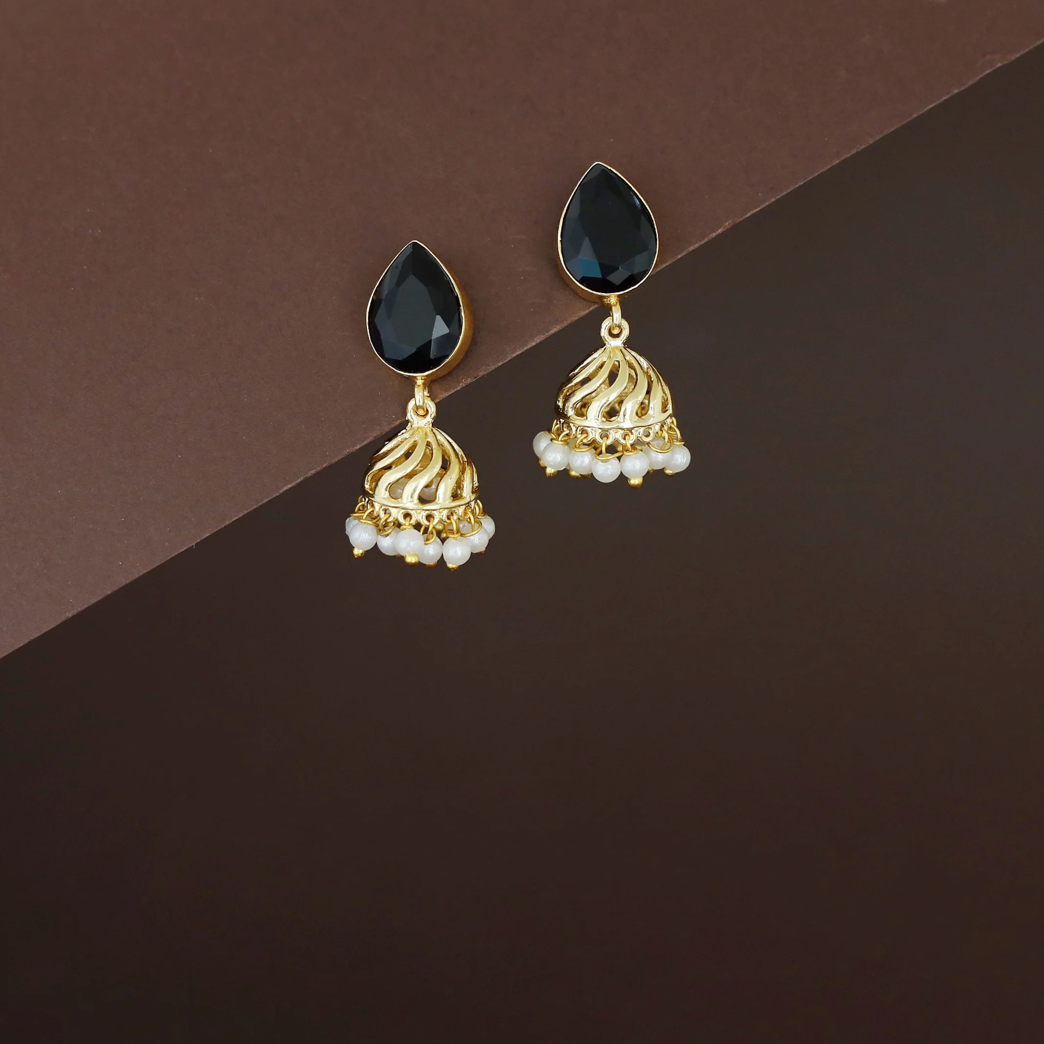 Mithila Golden Pearl Rain drop Glossy Jhumka - Image 4