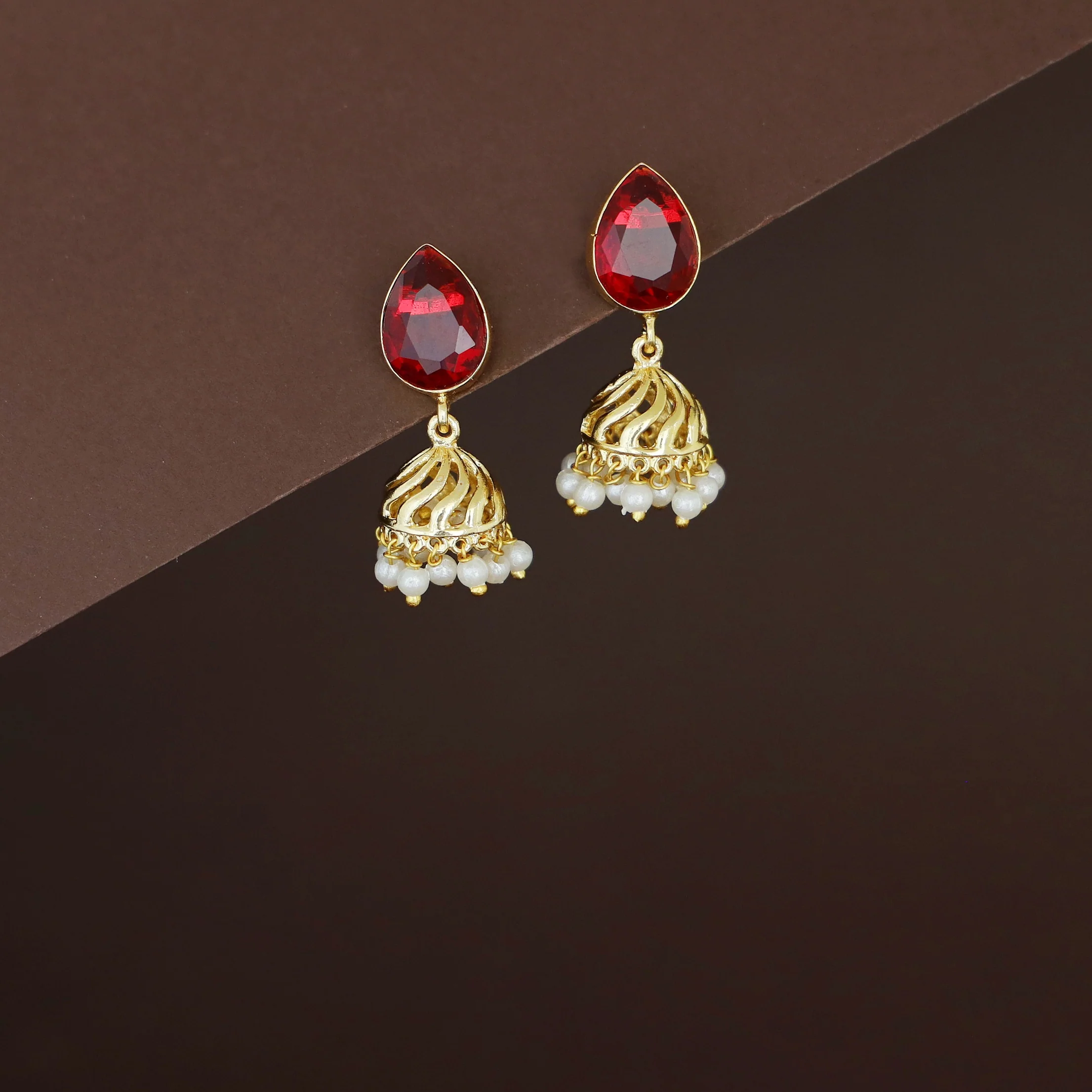 Mithila Golden Pearl Rain drop Glossy Jhumka - Image 5