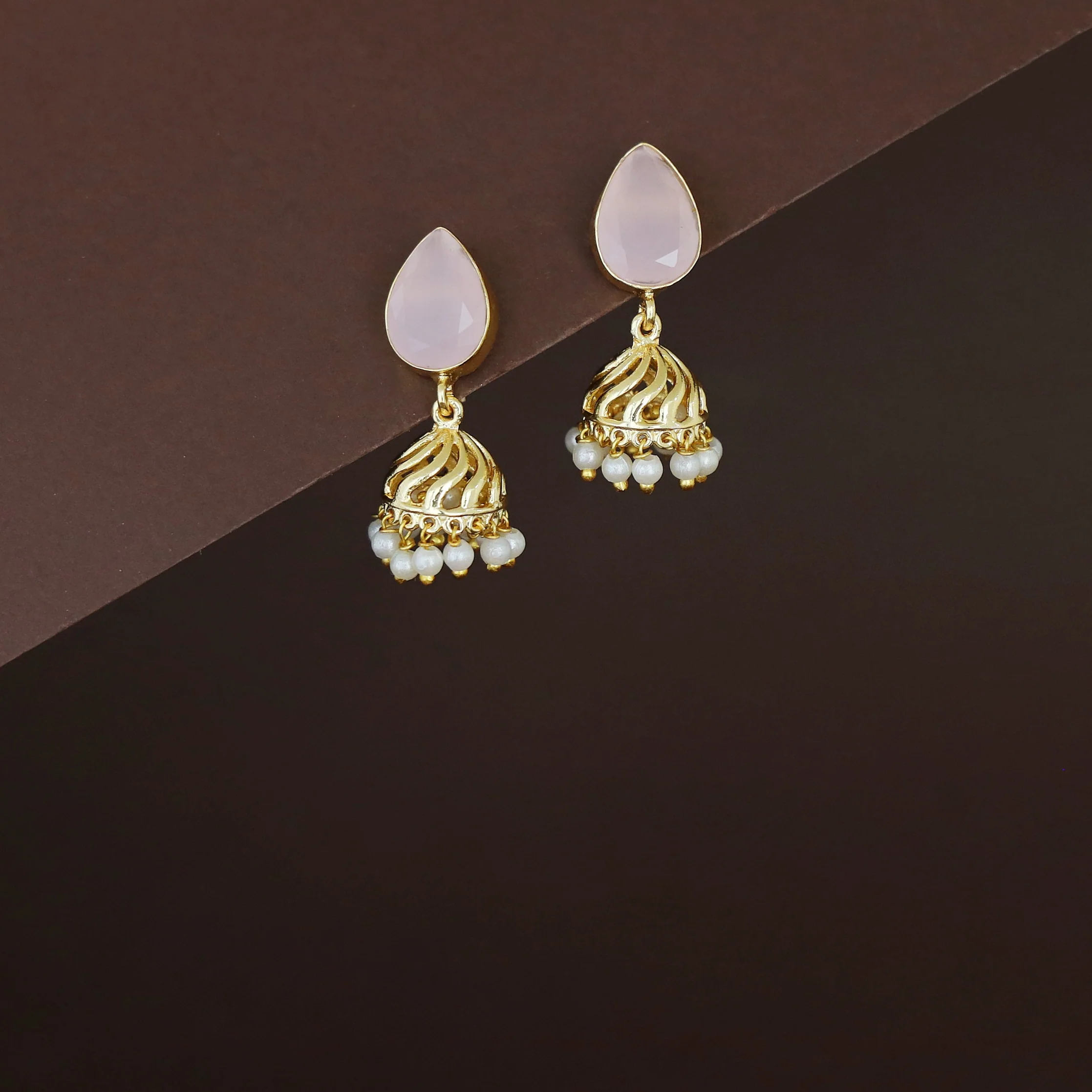 Mithila Golden Pearl Rain drop Glossy Jhumka - Image 6