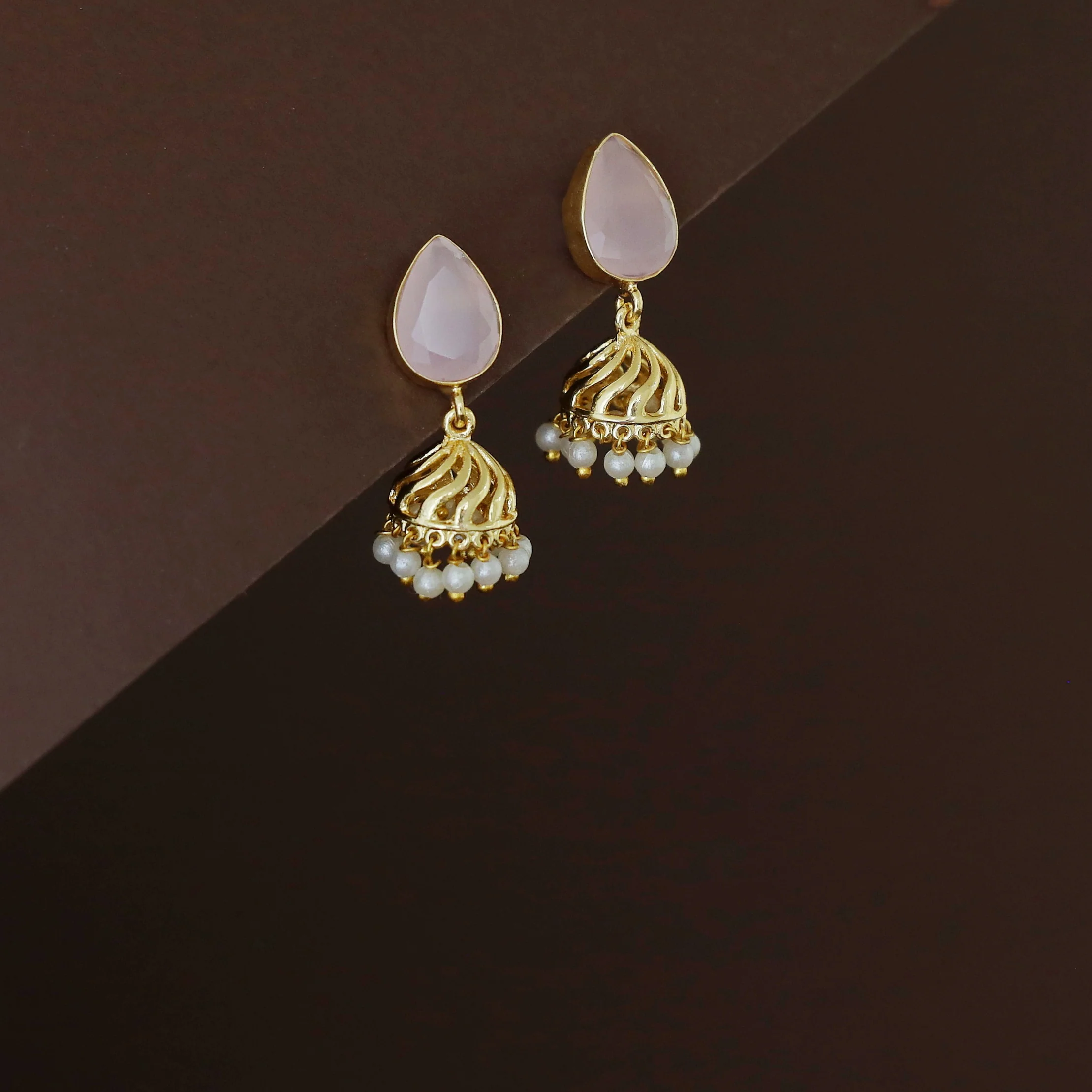 Mithila Golden Pearl Rain drop Glossy Jhumka - Image 7
