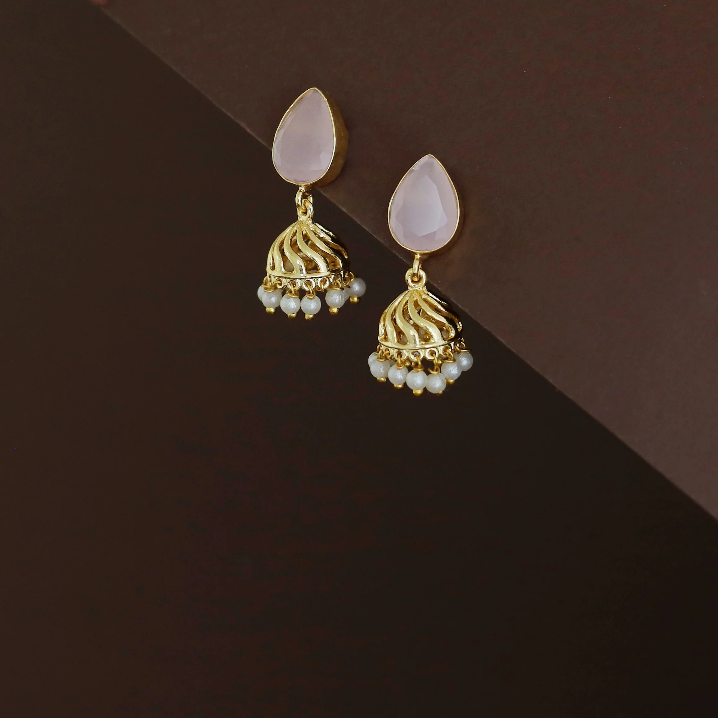 Mithila Golden Pearl Rain drop Glossy Jhumka - Image 8