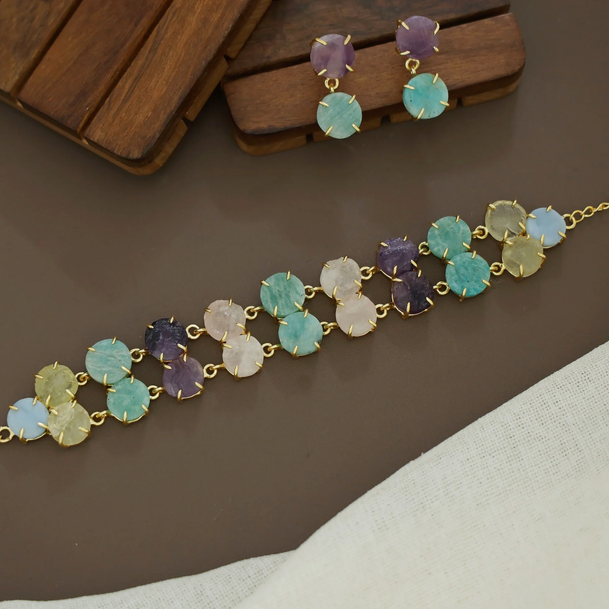 Multicolour Aariel Raw Stone Choker With Earring - Image 11