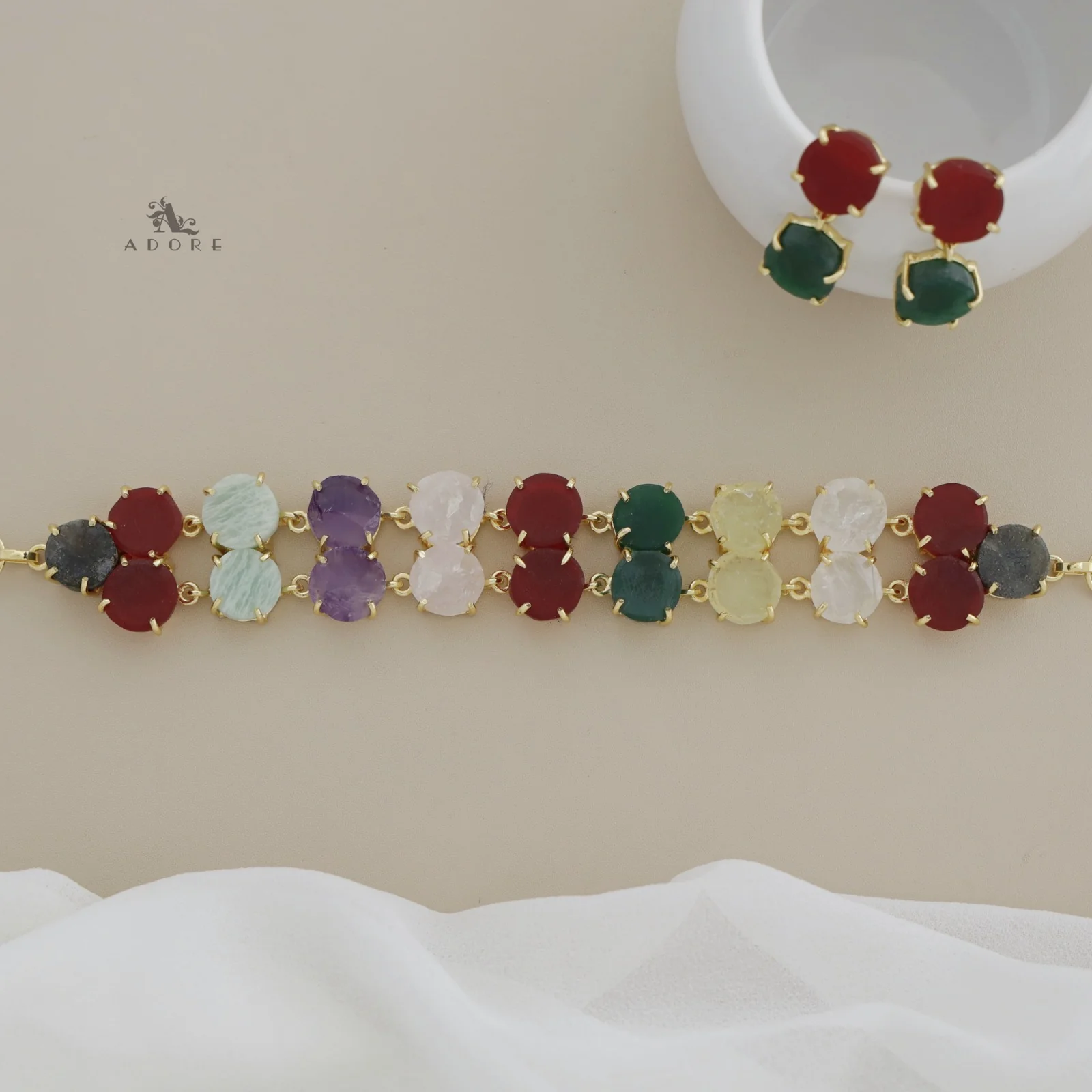 Multicolour Aariel Raw Stone Choker With Earring - Image 12