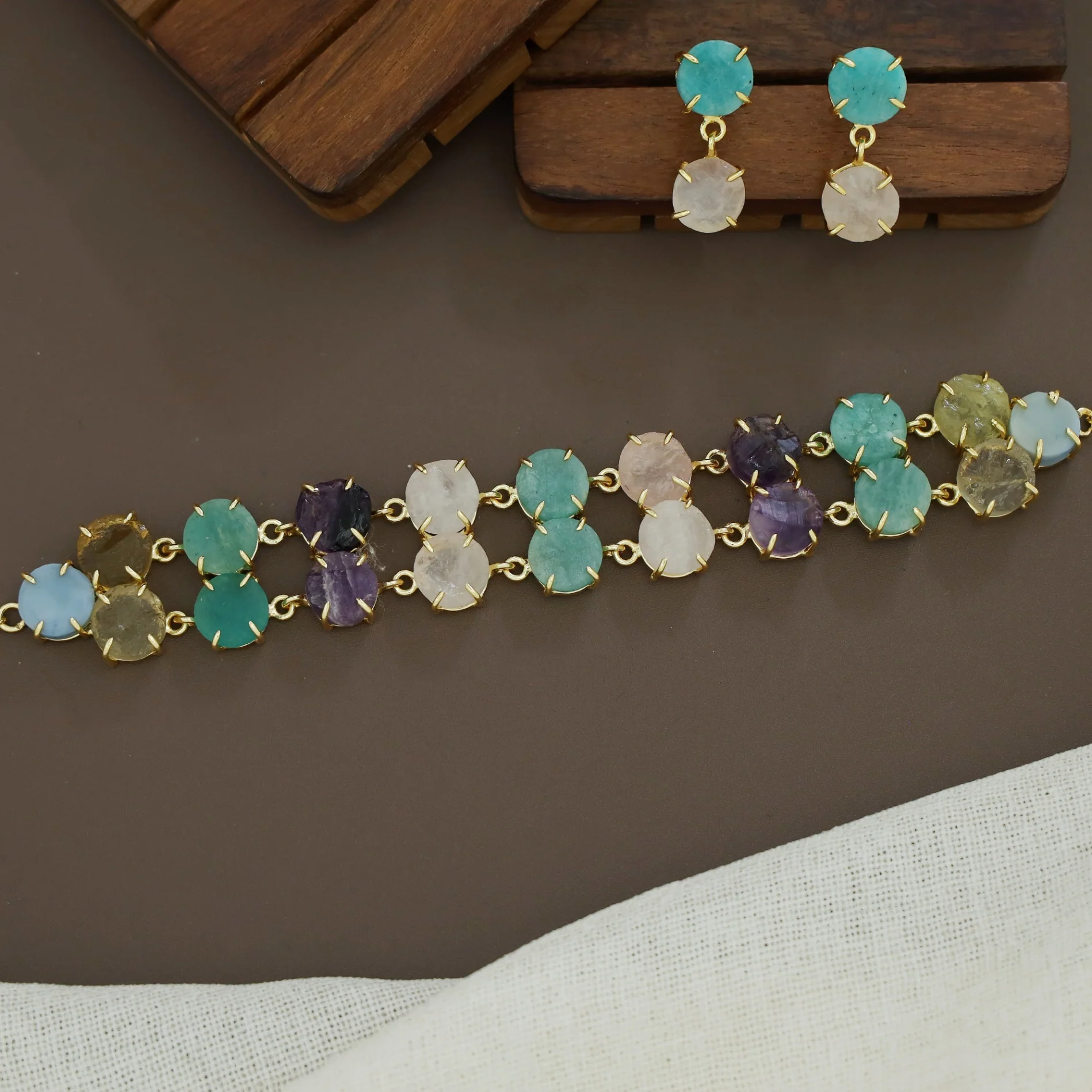 Multicolour Aariel Raw Stone Choker With Earring - Image 3