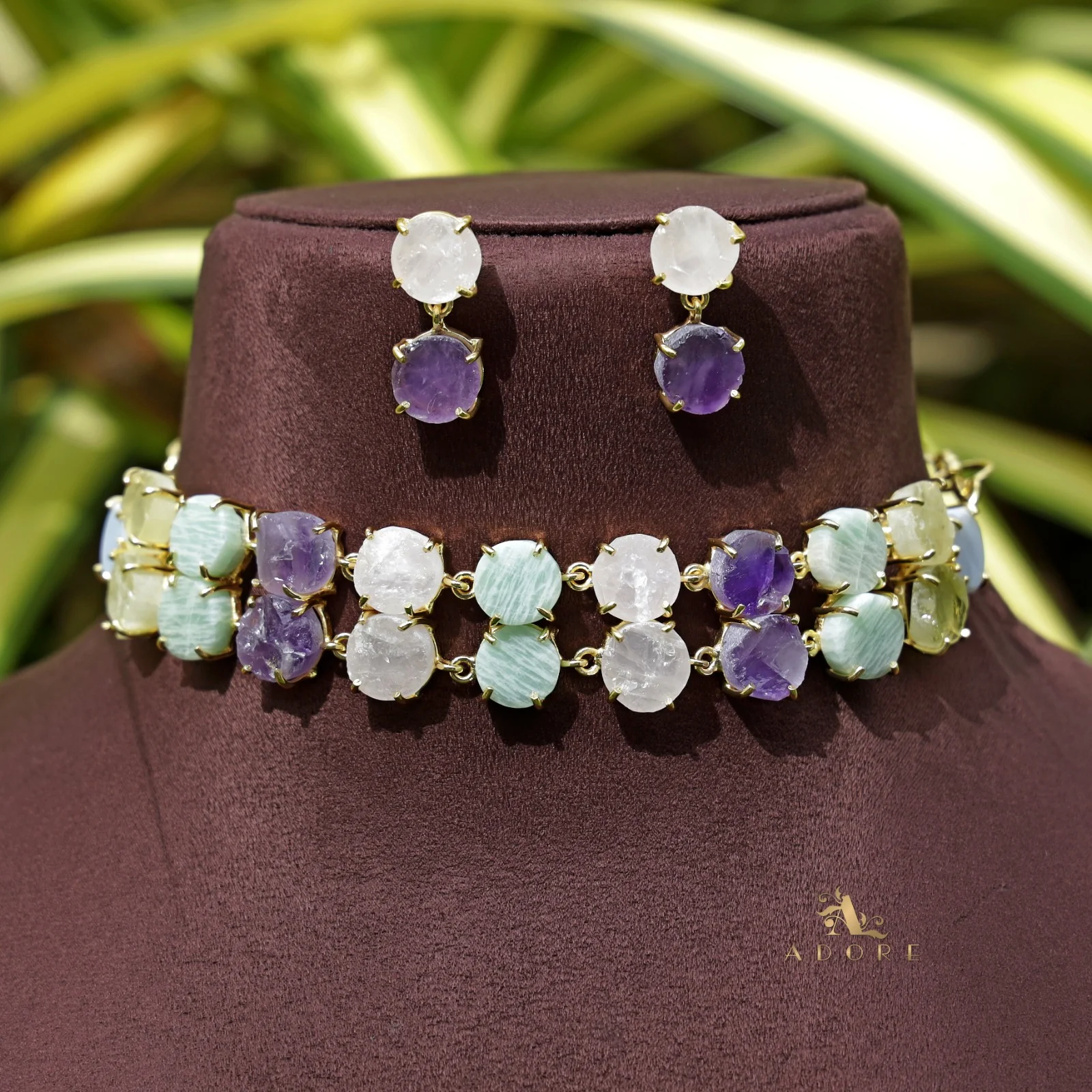 Multicolour Aariel Raw Stone Choker With Earring - Image 4