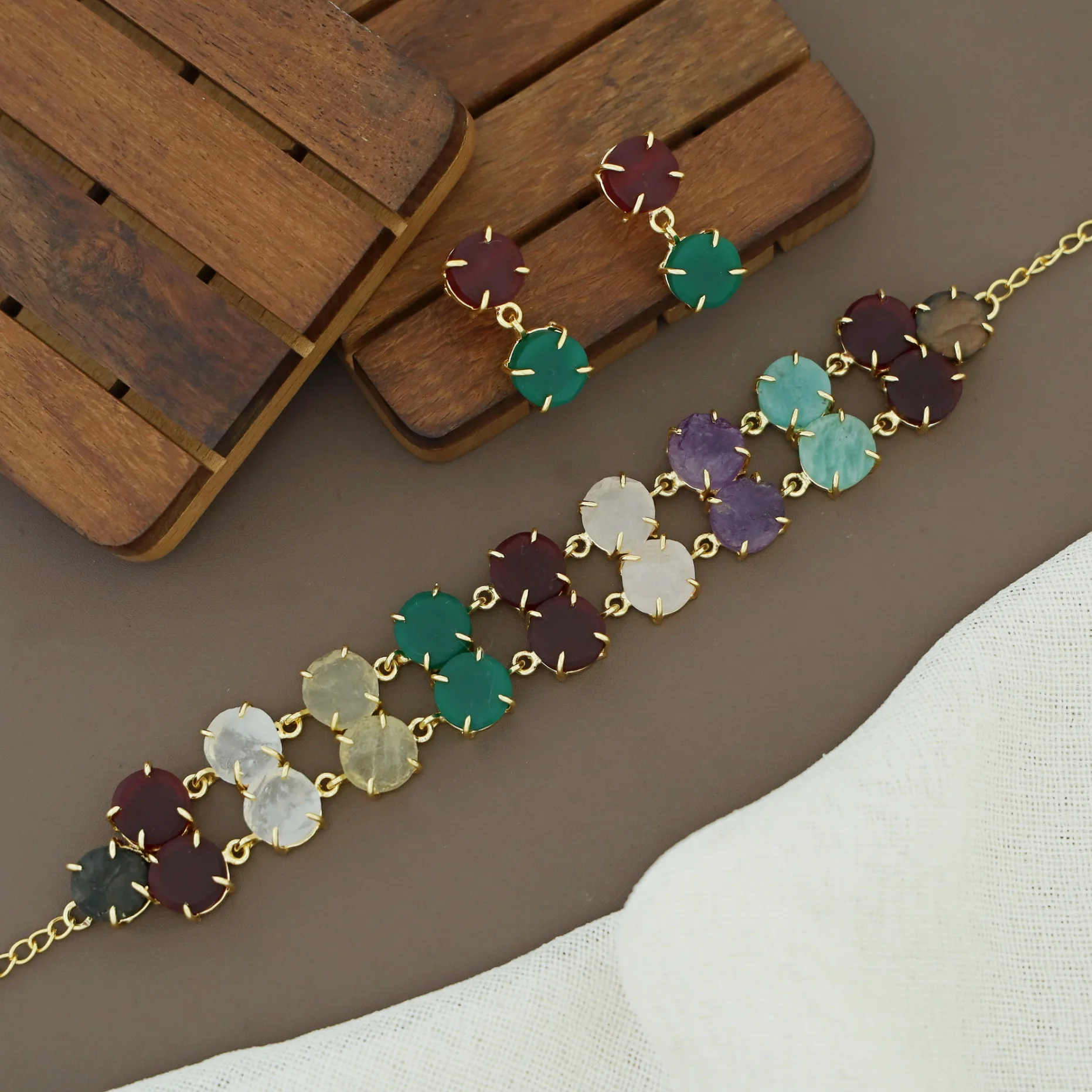 Multicolour Aariel Raw Stone Choker With Earring - Image 5
