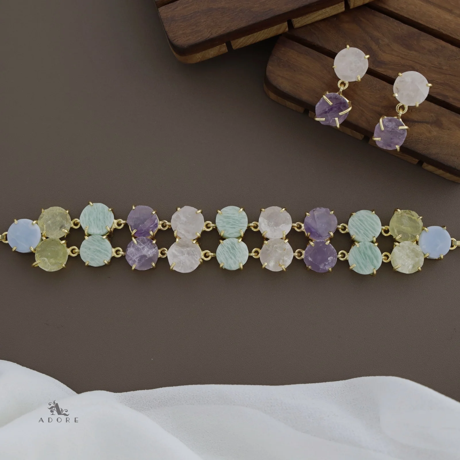 Multicolour Aariel Raw Stone Choker With Earring - Image 6
