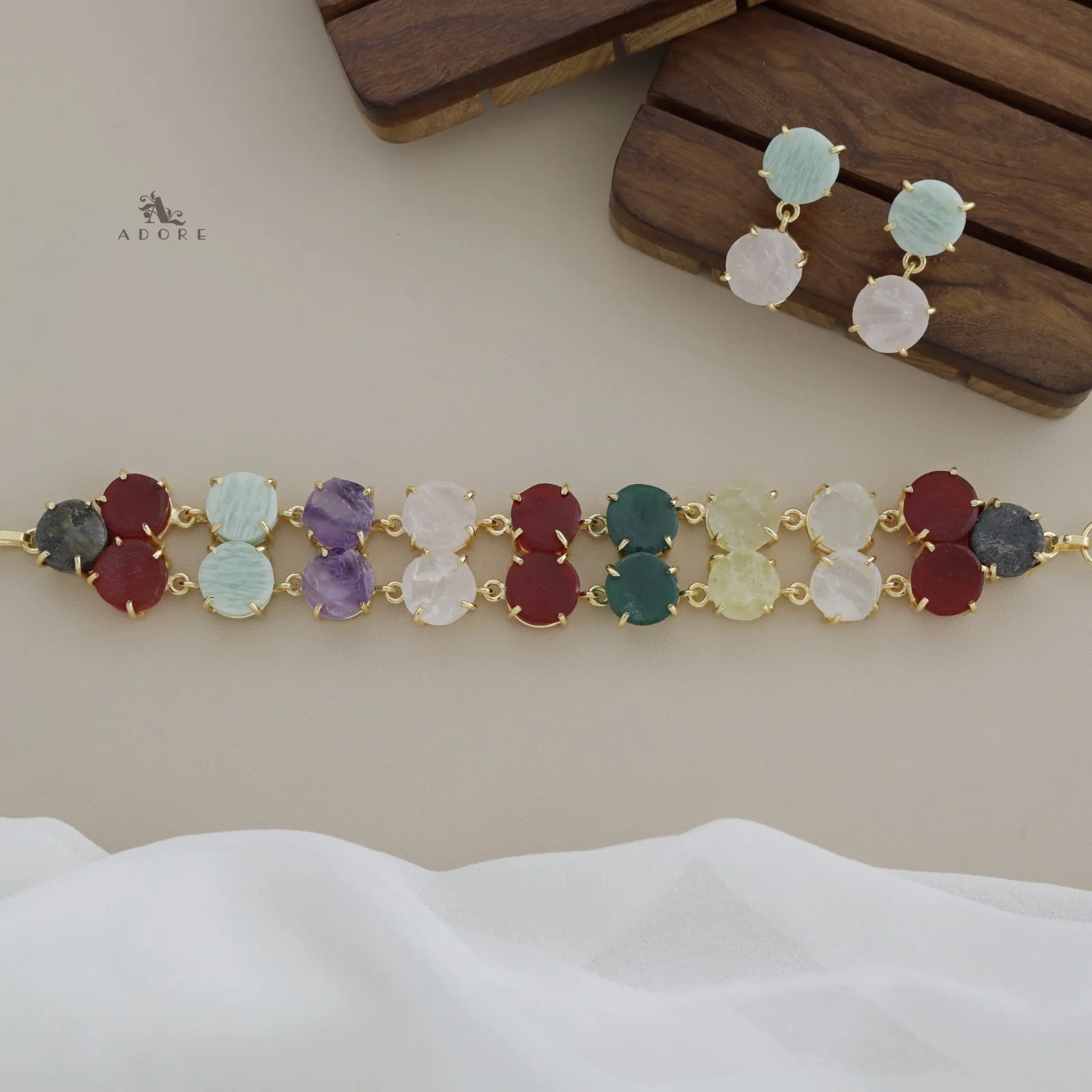 Multicolour Aariel Raw Stone Choker With Earring - Image 7