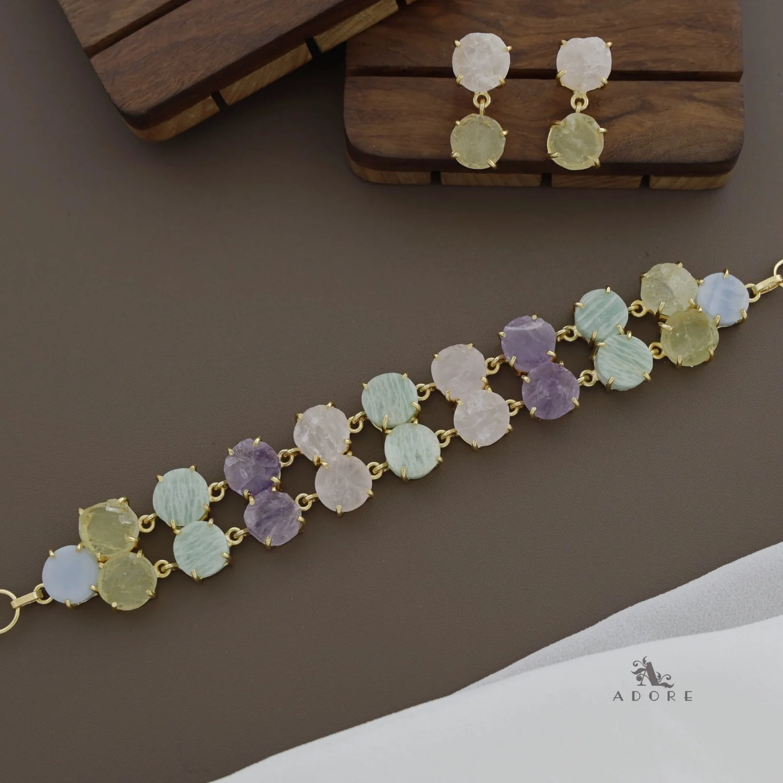 Multicolour Aariel Raw Stone Choker With Earring - Image 9