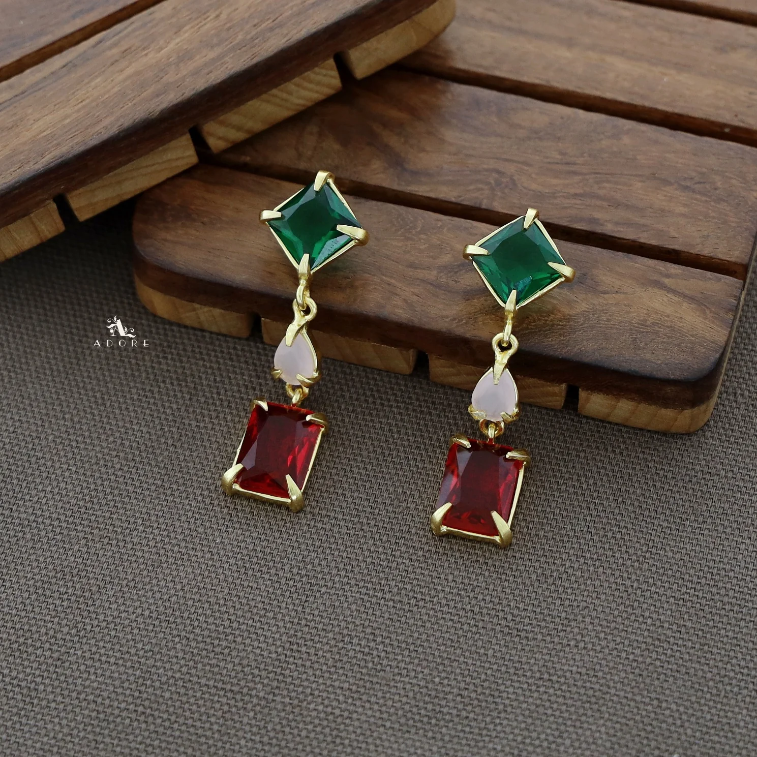 Multicolour Tri Glossy Stone Earring - Image 2