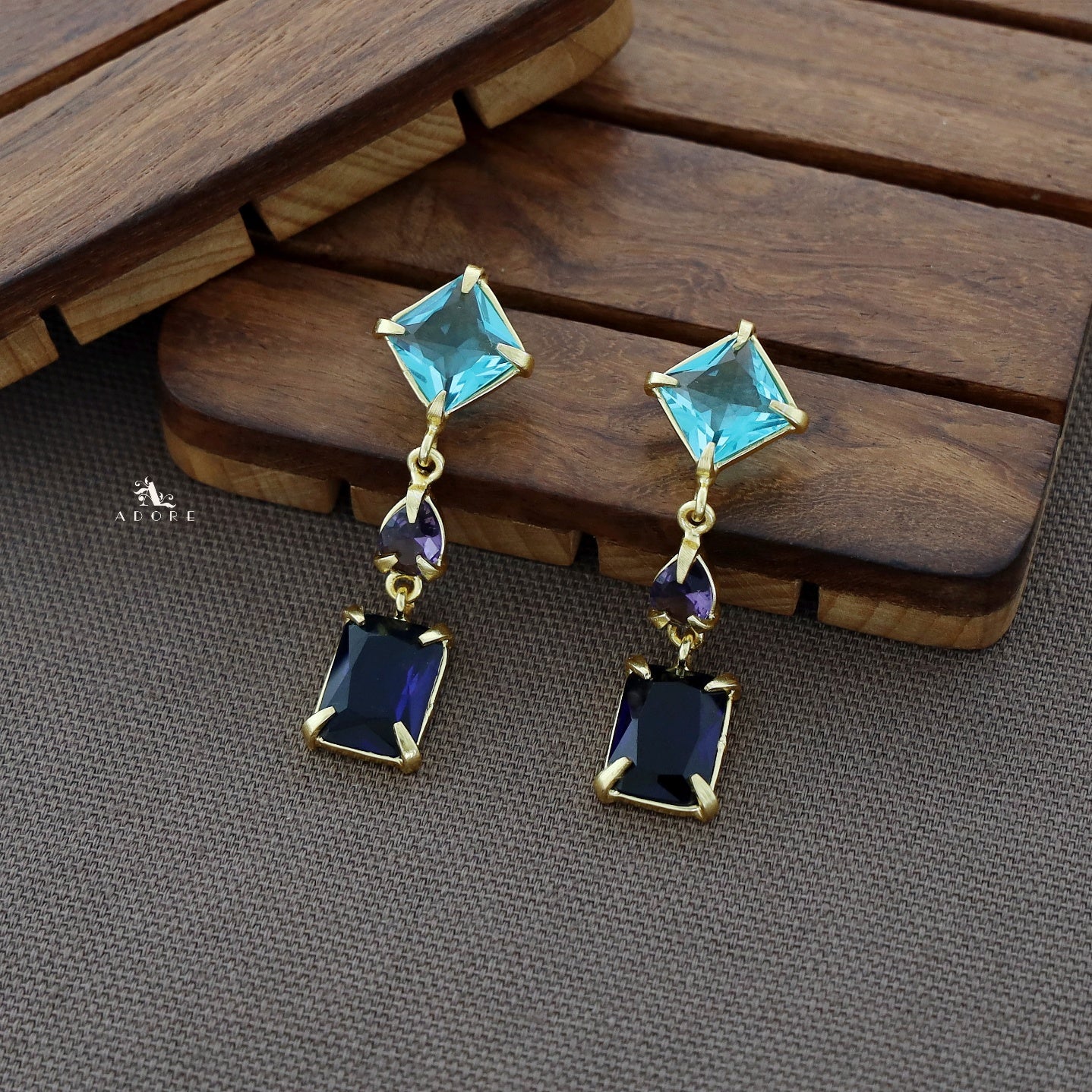 Multicolour Tri Glossy Stone Earring - Image 3