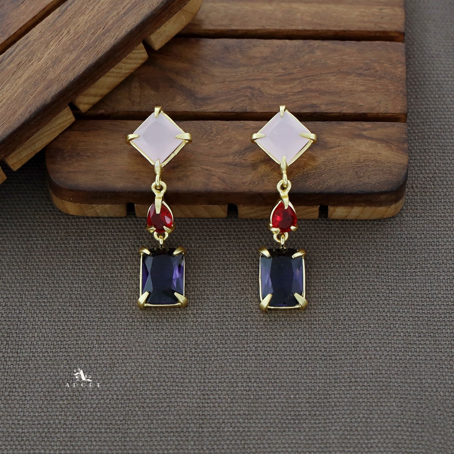 Multicolour Tri Glossy Stone Earring - Image 4