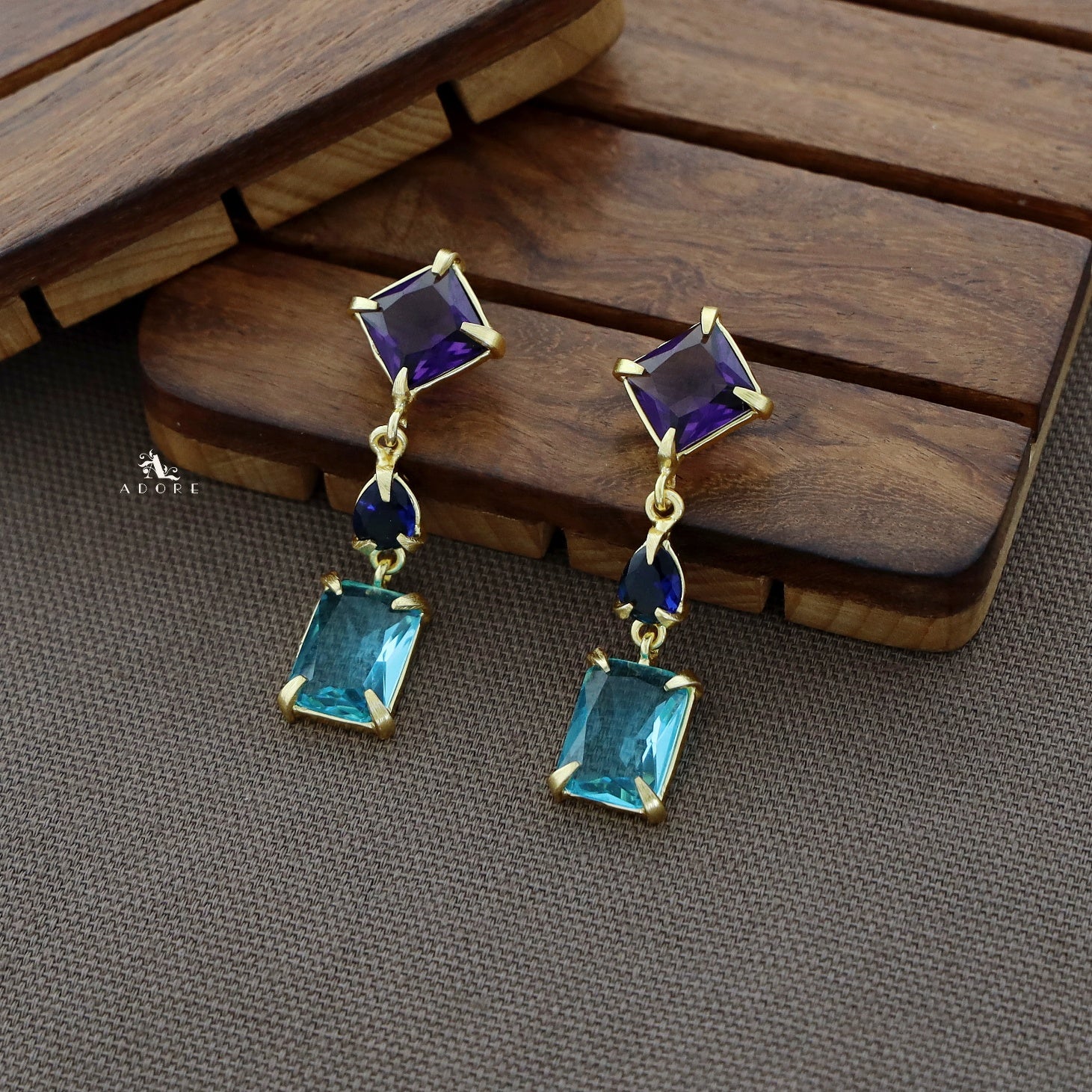 Multicolour Tri Glossy Stone Earring - Image 5