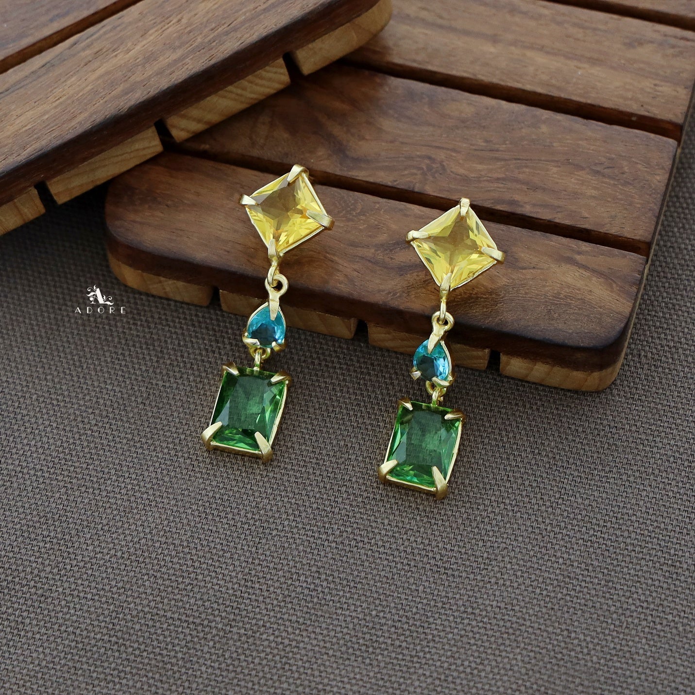 Multicolour Tri Glossy Stone Earring - Image 6