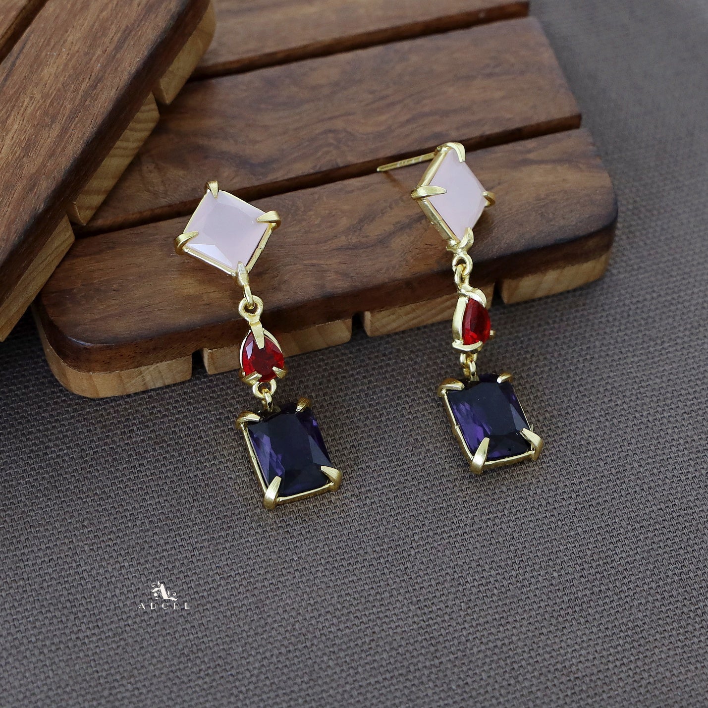 Multicolour Tri Glossy Stone Earring - Image 7