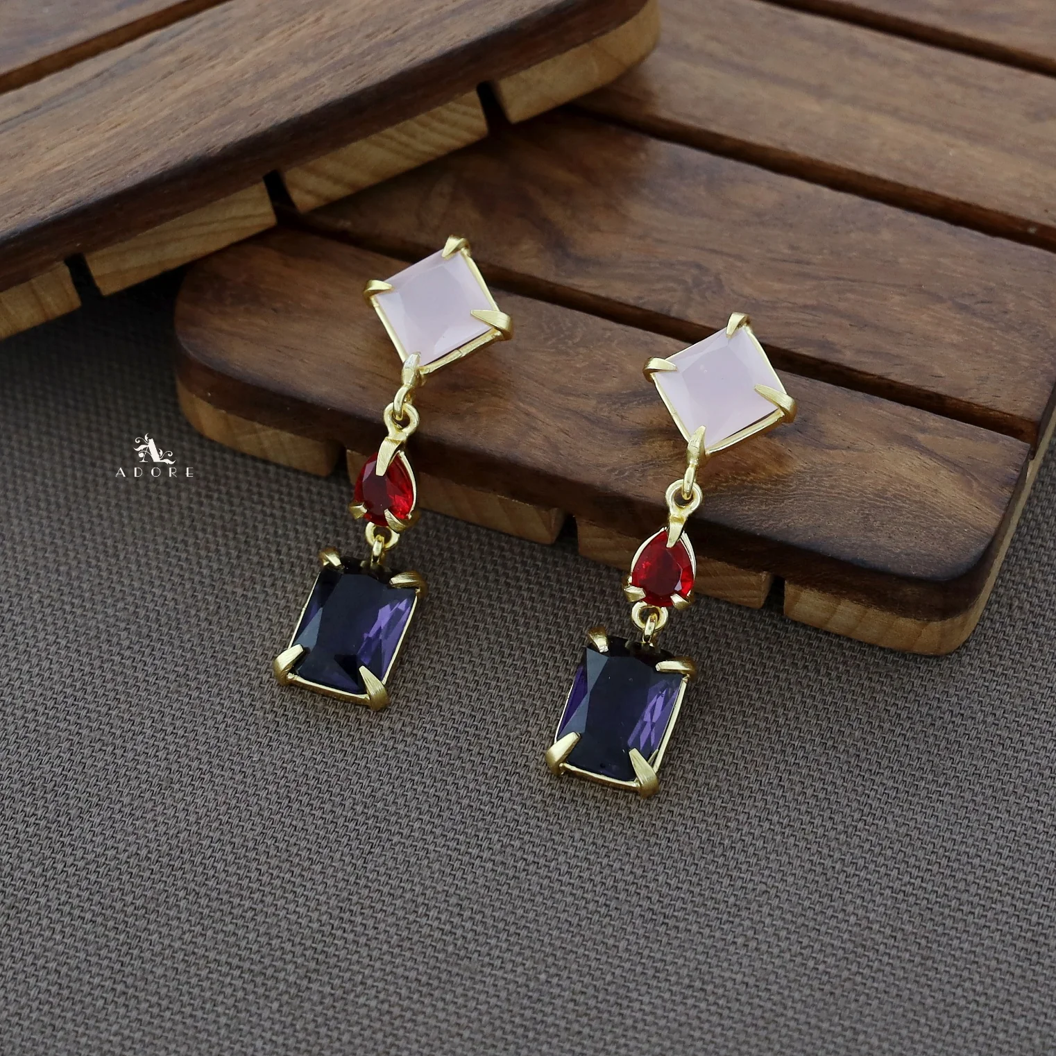Multicolour Tri Glossy Stone Earring - Image 8