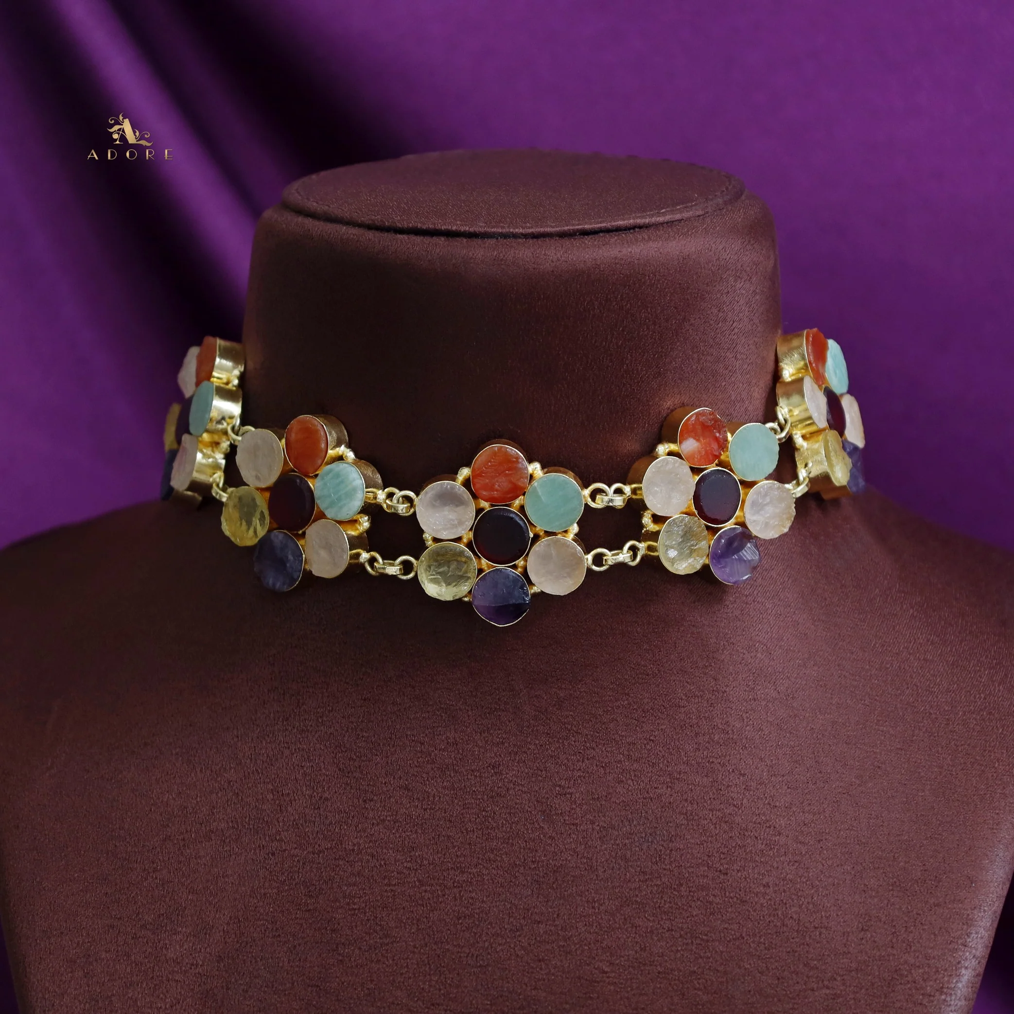 Multicolour Raw Stone Flower Choker - Image 2