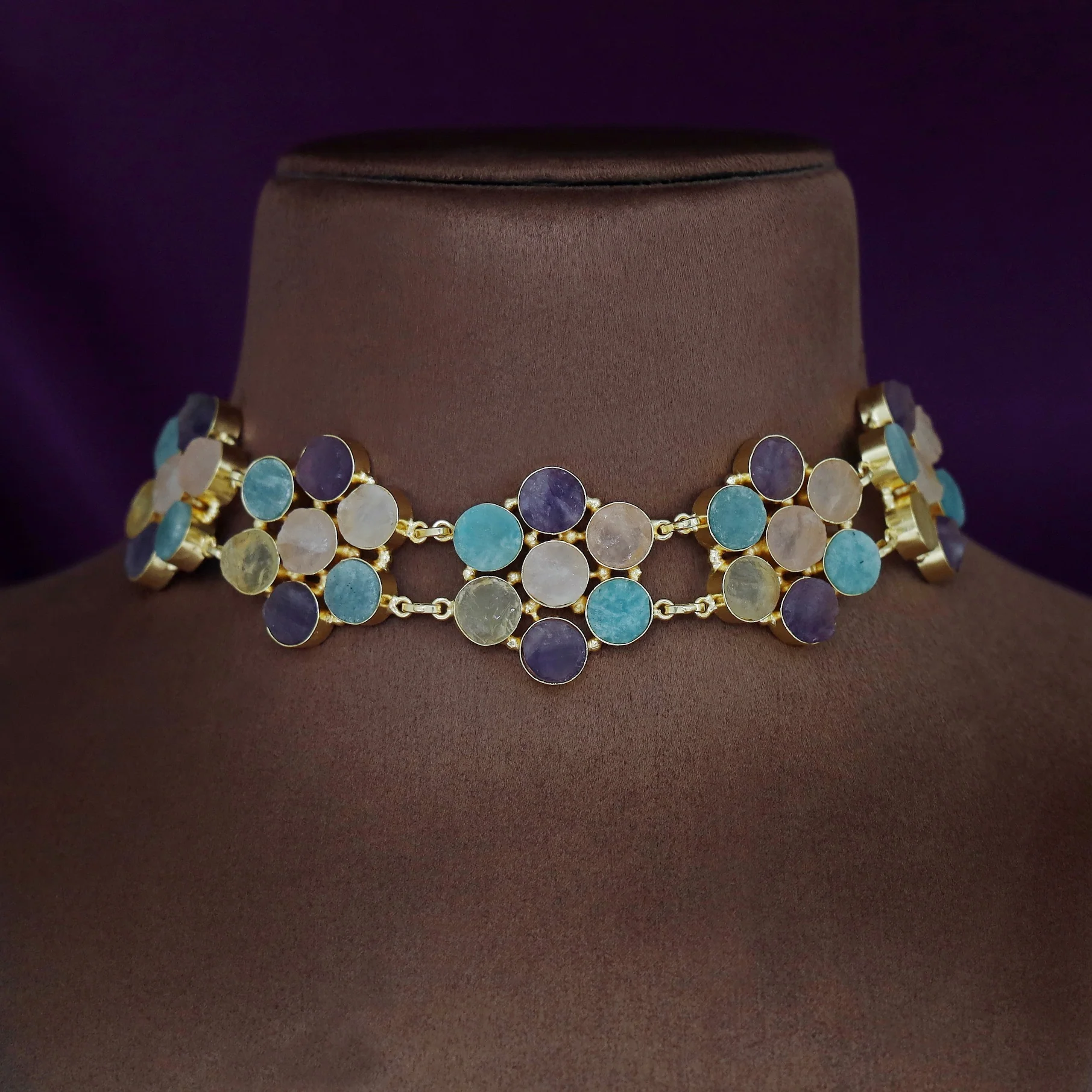 Multicolour Raw Stone Flower Choker - Image 3