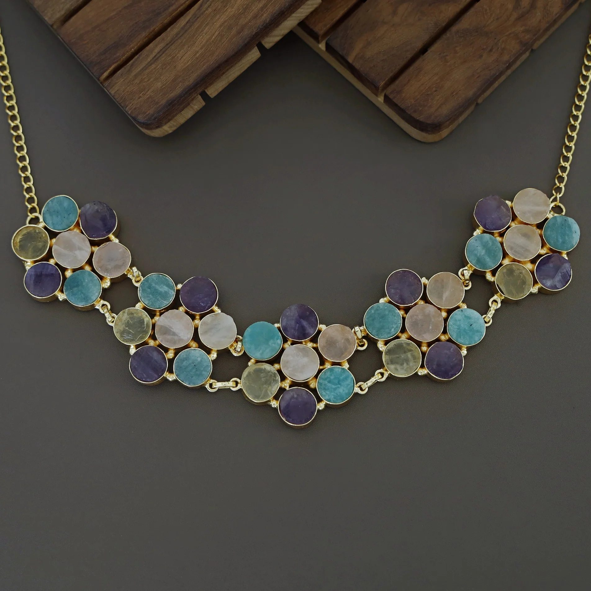 Multicolour Raw Stone Flower Choker - Image 4
