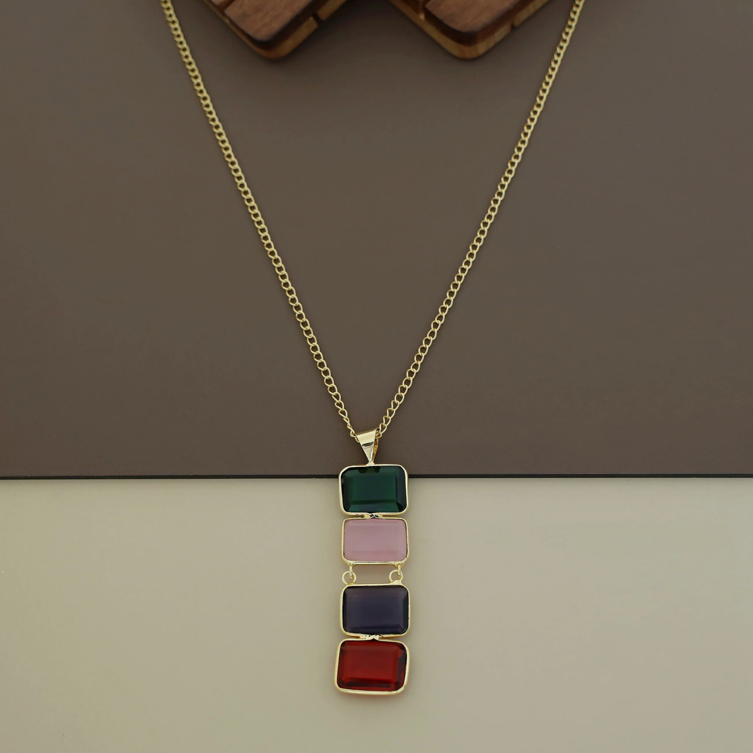 Multicolour Tetra Rectangle Glossy Neckpiece - Image 3
