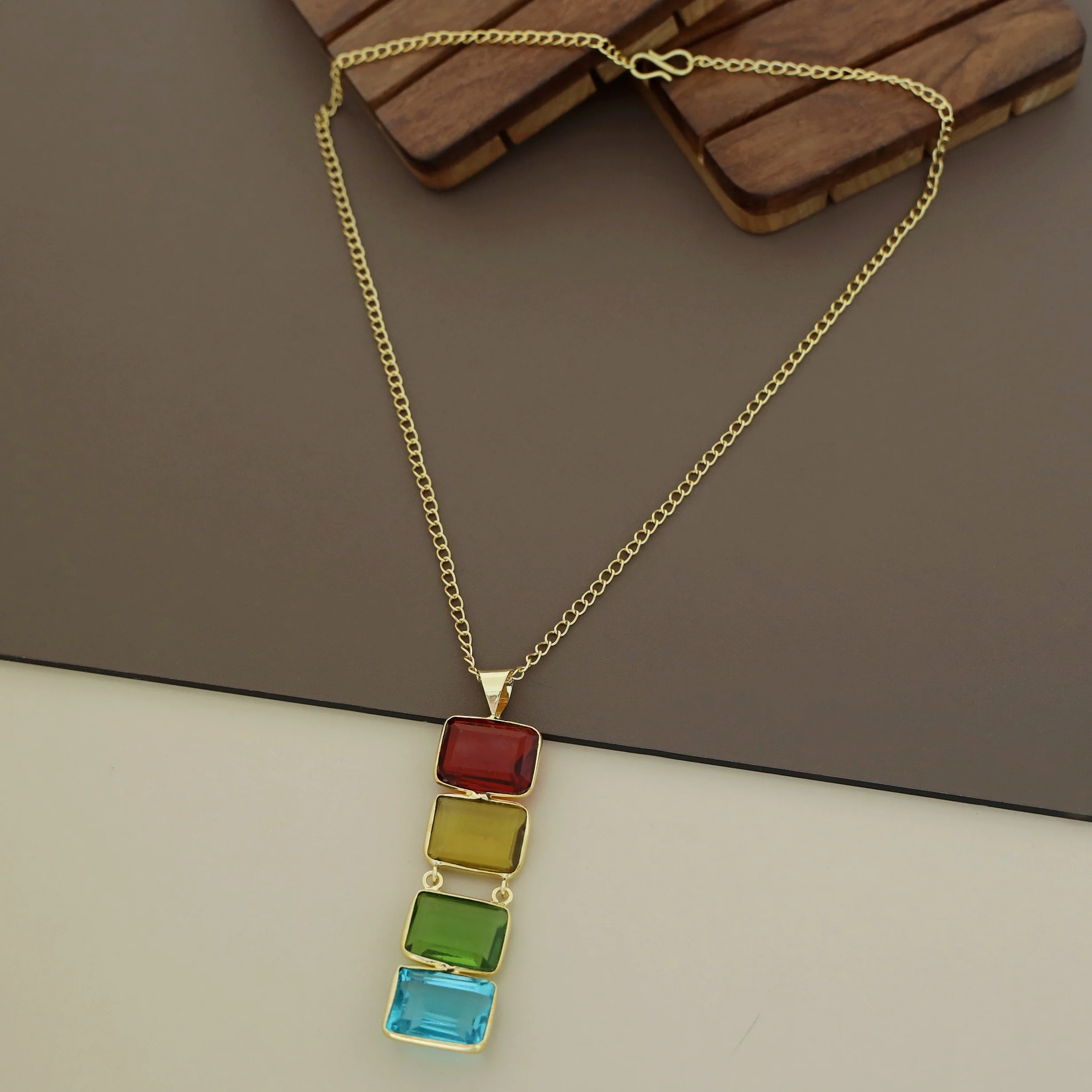 Multicolour Tetra Rectangle Glossy Neckpiece - Image 7