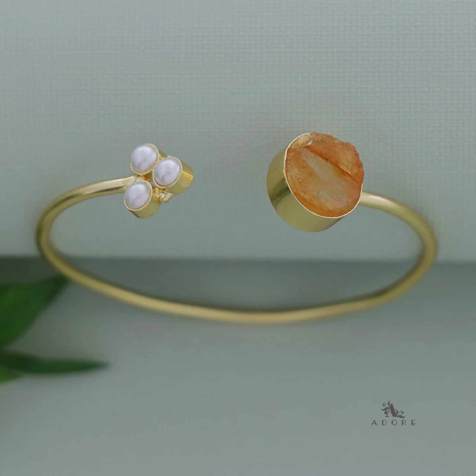 Nachini Tri Pearl Dyed Stone Front Open Bangle - Image 14