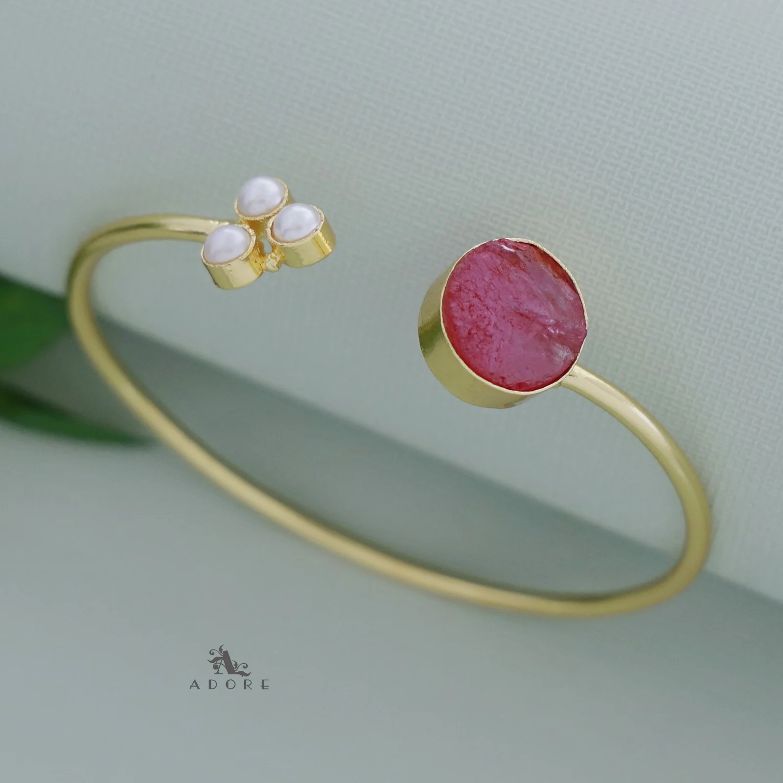 Nachini Tri Pearl Dyed Stone Front Open Bangle - Image 6