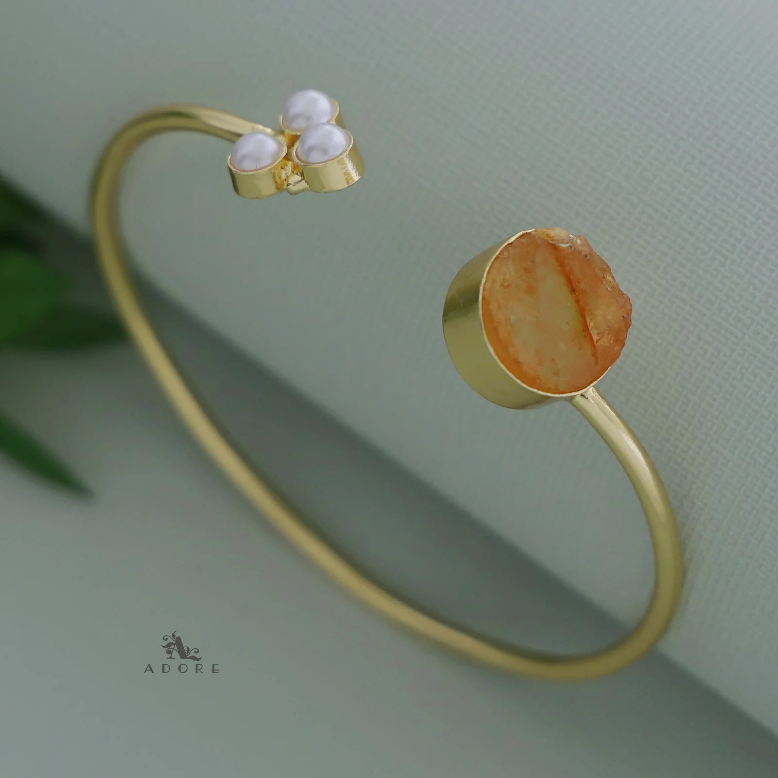 Nachini Tri Pearl Dyed Stone Front Open Bangle - Image 7