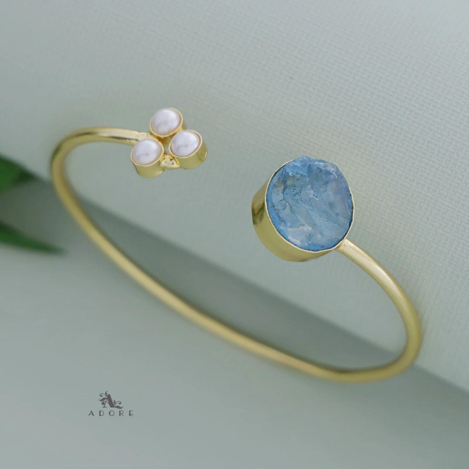 Nachini Tri Pearl Dyed Stone Front Open Bangle - Image 8