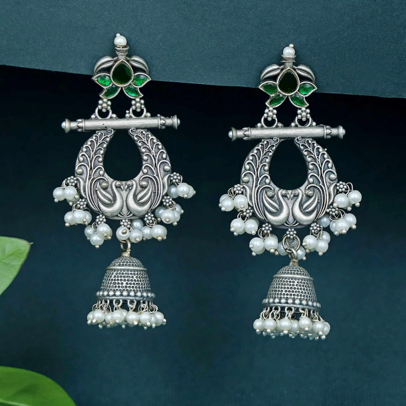 Nadia Cluster Pearl Mayura Jhumka - Image 2