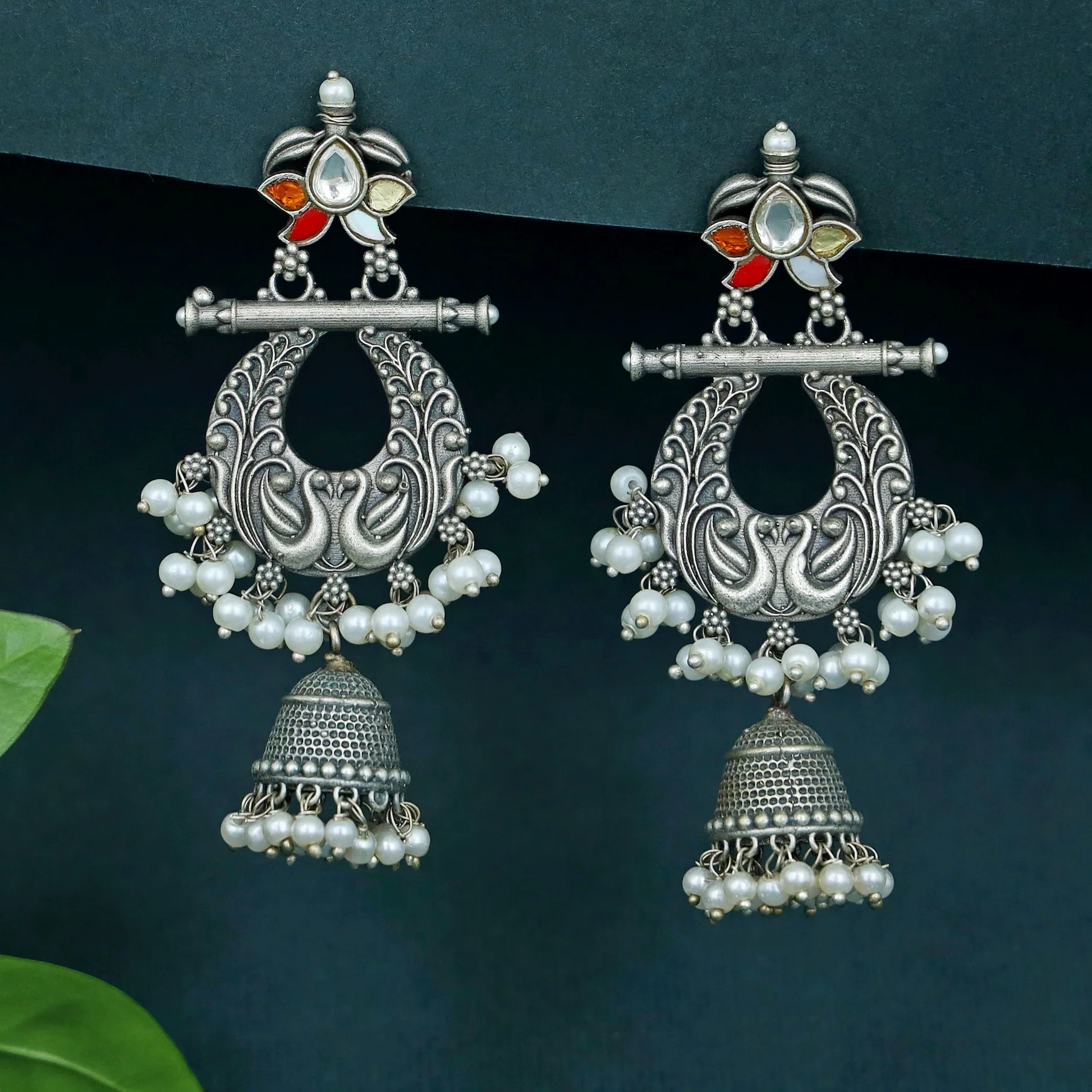 Nadia Cluster Pearl Mayura Jhumka - Image 3