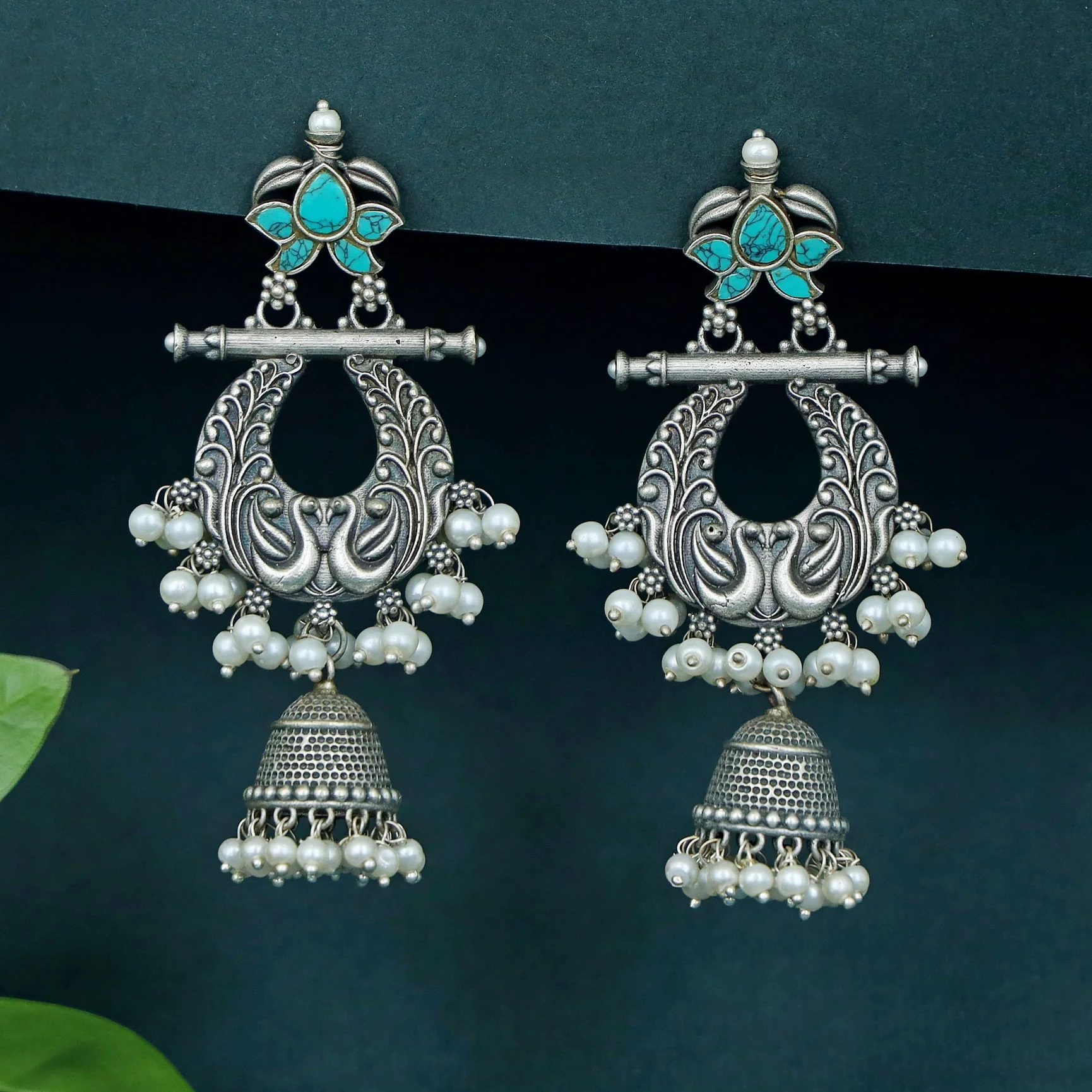 Nadia Cluster Pearl Mayura Jhumka - Image 5