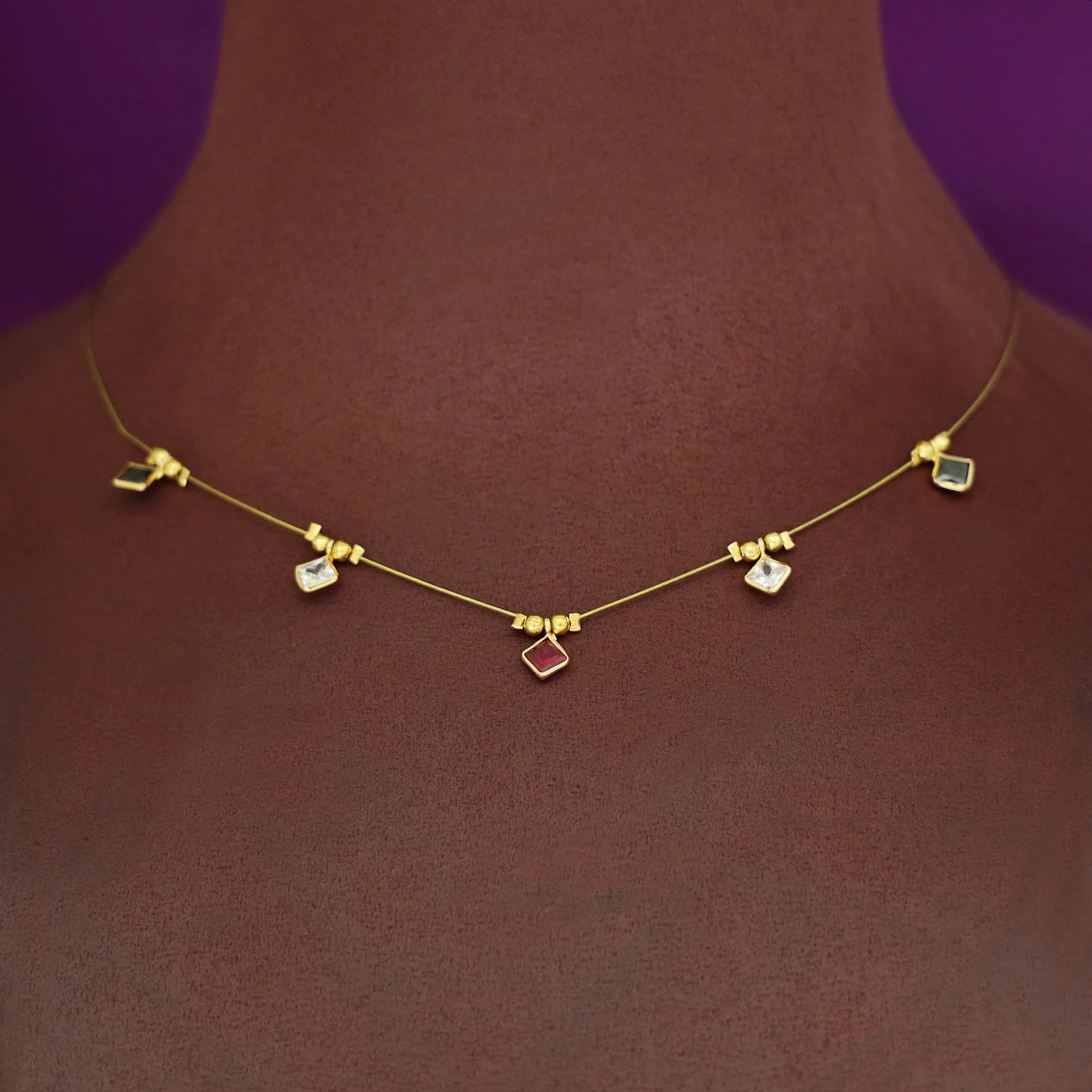 Naima Diamond Glossy Stone String Neckpiece - Image 4