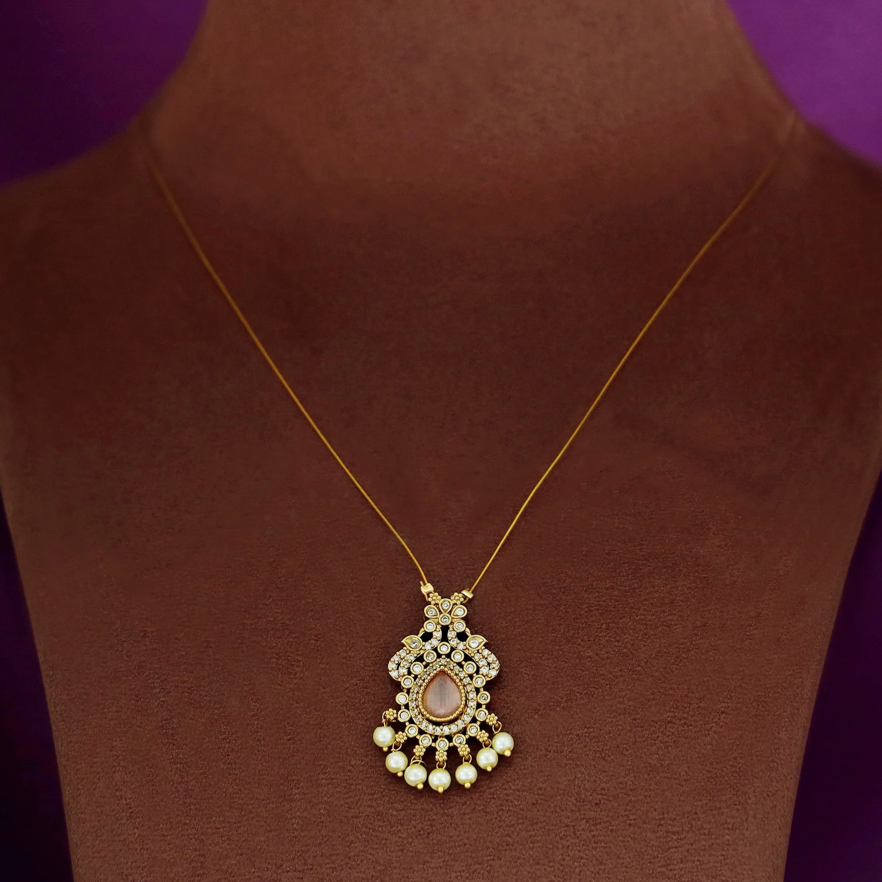 Namrata AD Stone Pearl String Neckpiece - Image 9
