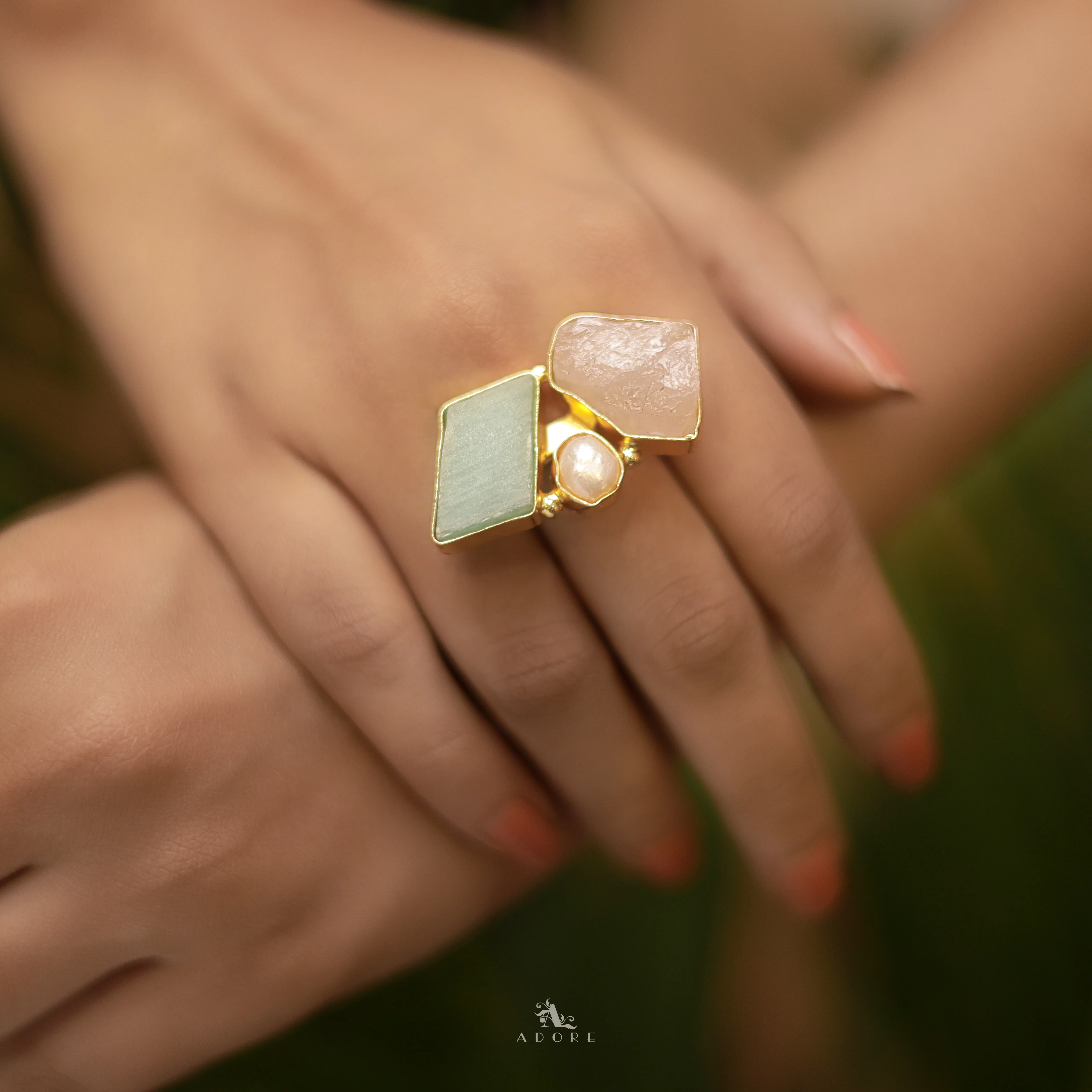 Namya Dual Raw Stone Pearl Ring - Image 12
