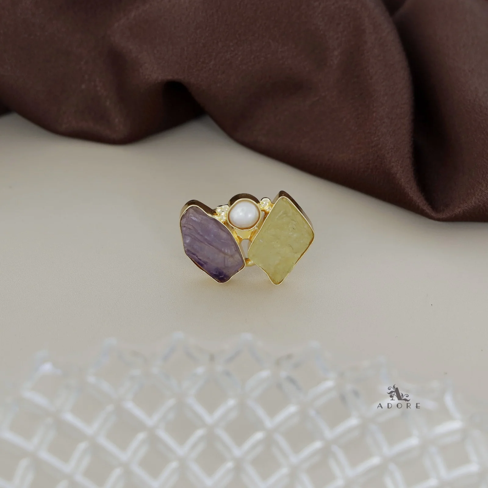 Namya Dual Raw Stone Pearl Ring - Image 13