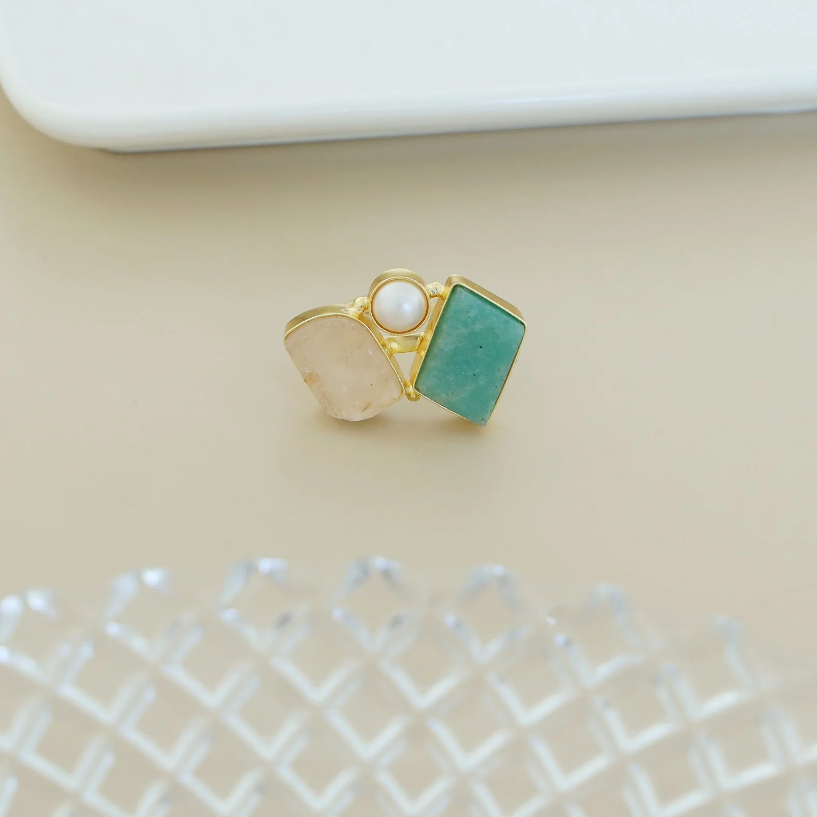 Namya Dual Raw Stone Pearl Ring - Image 28
